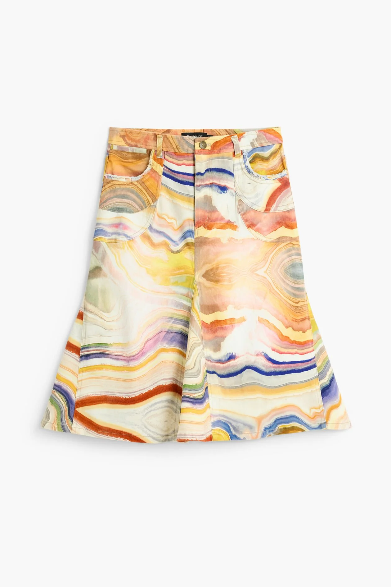 PRINTED DENIM SKIRT / YELLOW
