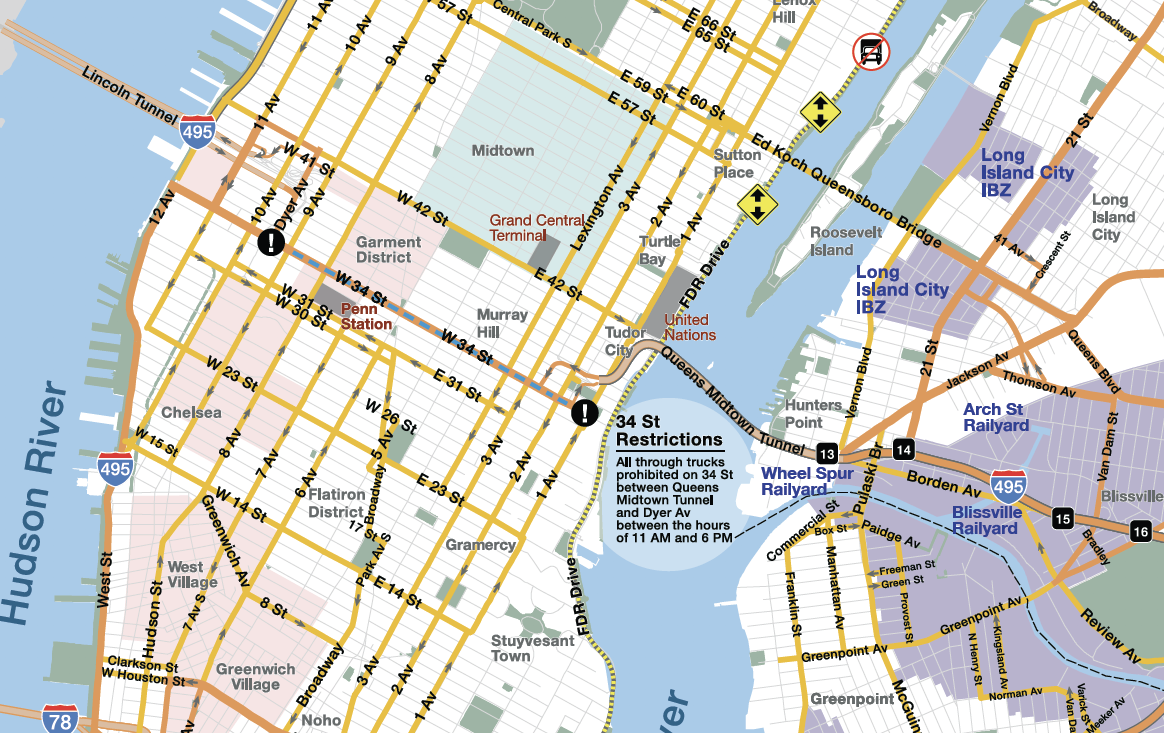 Working with NYCDOT, URS, and OpenPlans , I designed a suite of Truck Route information tools including a high-level Schematic Truck Route Map and Detailed Local Route Maps. These maps together increase the legibility of truck circulation in New York City and are a part of the Vision Zero NYC initiative that aims to decrease city traffic accidents to zero over the next 20 years. www.nyc.gov/visionzero