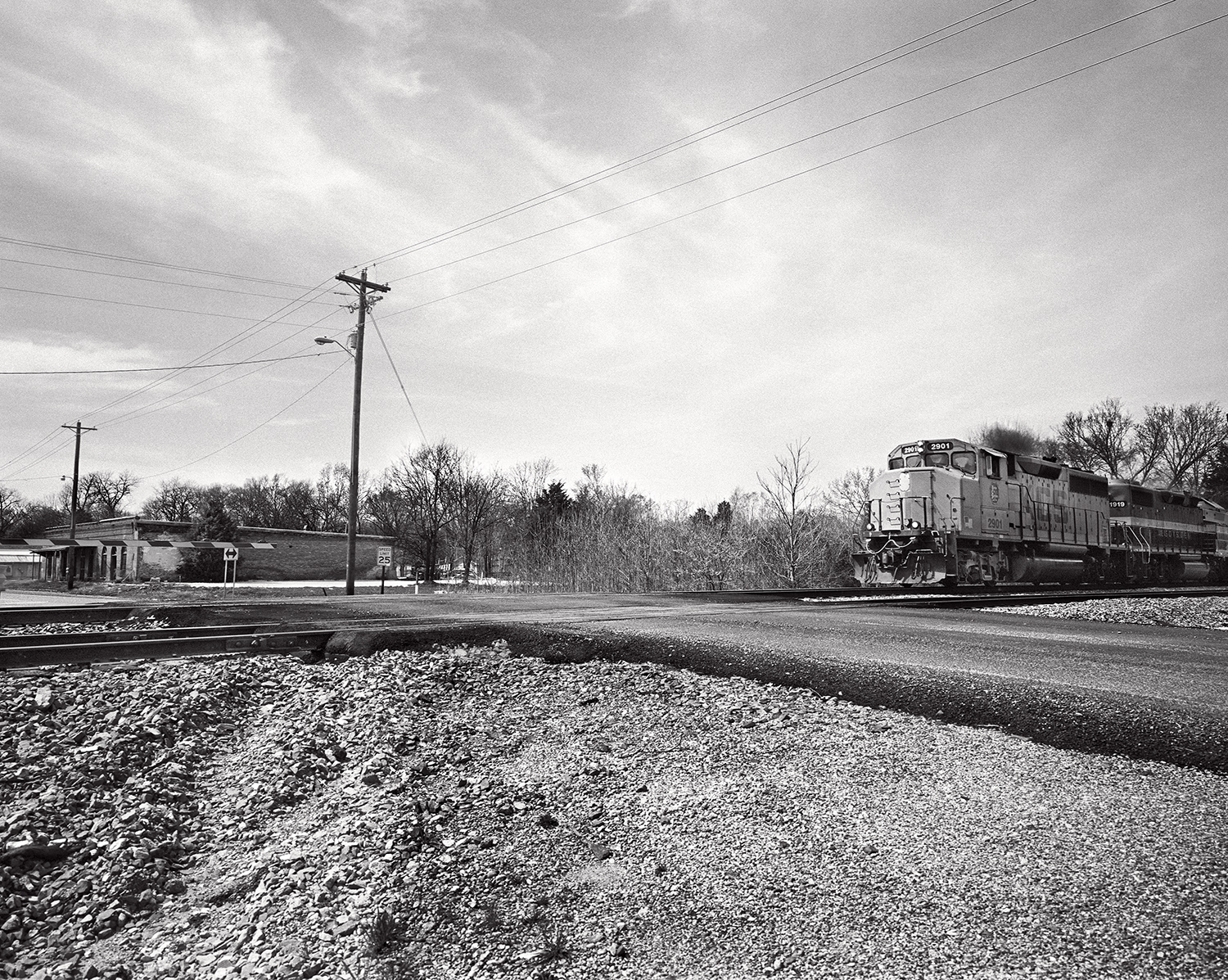 freight train passing through the village of crawford, levon's neighborhood.