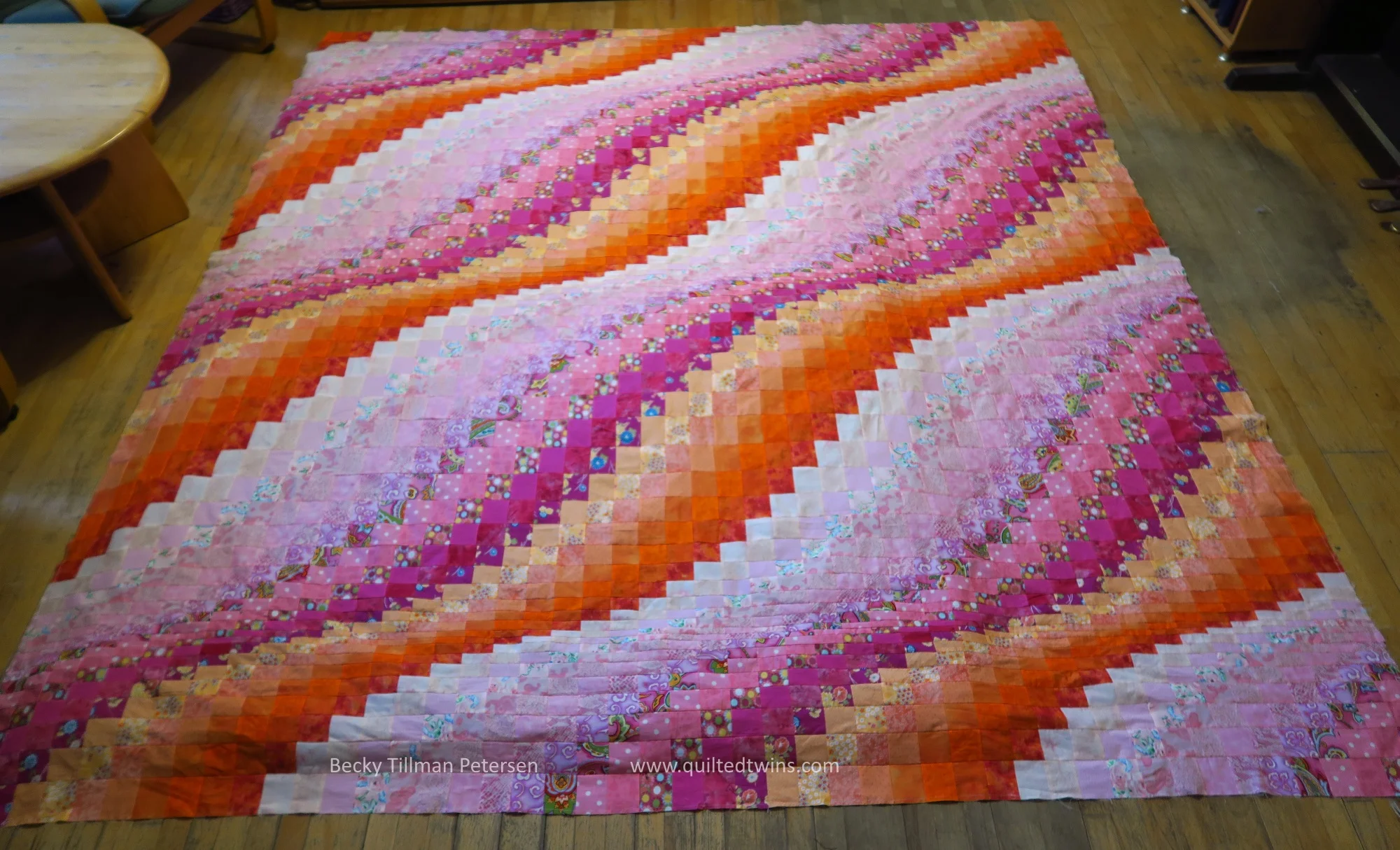 Pink and orange bargello - top finished!
