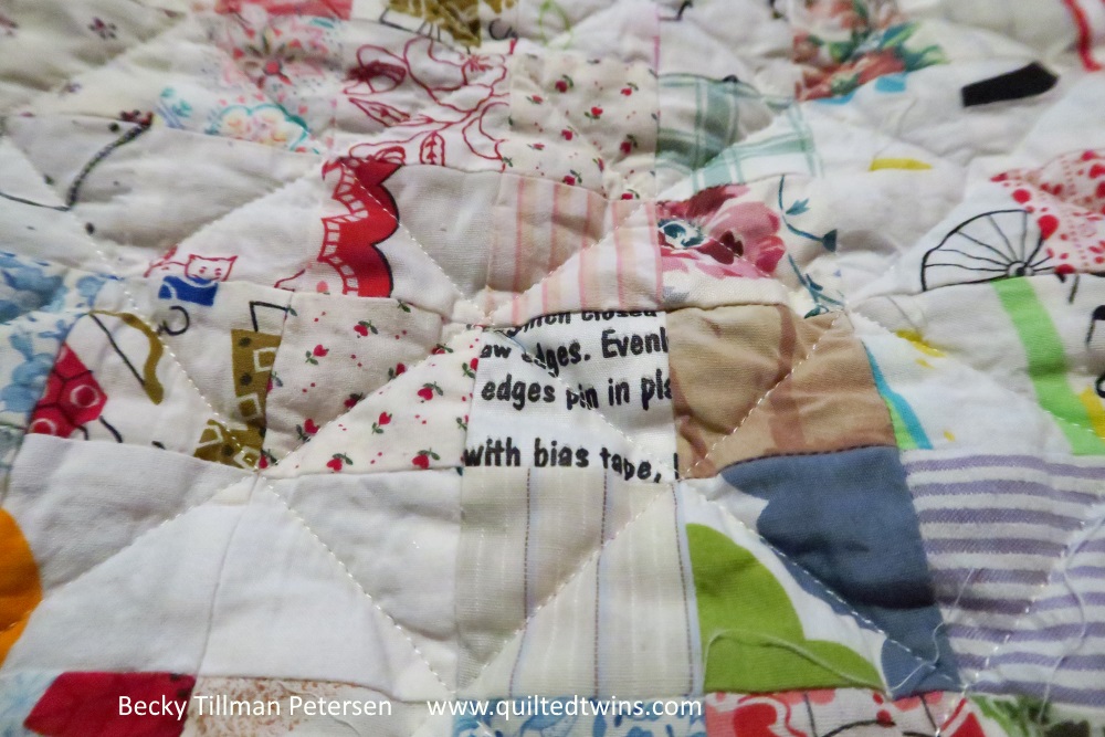 Panels are often very cheap at thrift shops in the states - no one wants an old vest panel from the '80s or a baby book they never got around to making when their kids were small. But they work once they are stripped up - as fabric - and more often than not they have words on them - which I like!