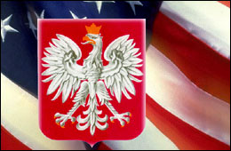 The Polish national emblem is the White Eagle. Here it is, over the top of an American flag - I found the clip on the 'web' and is probably used by a Polish-American group.