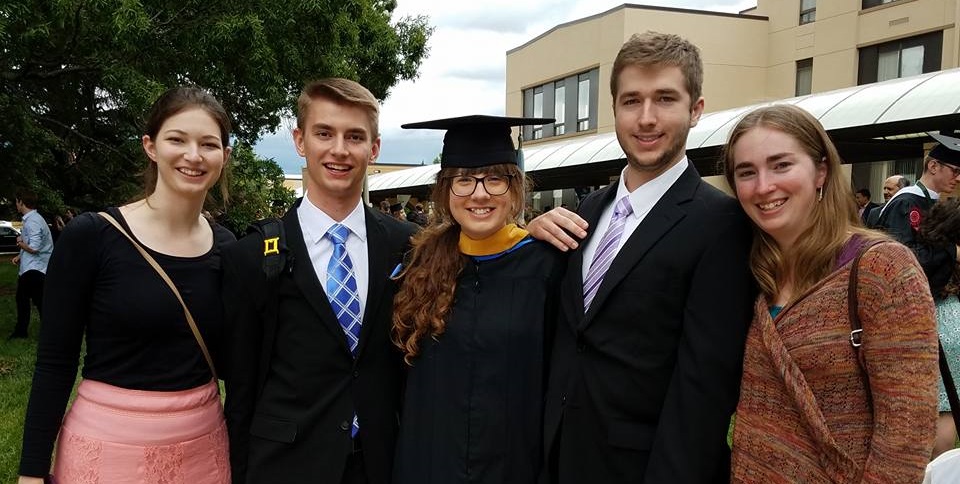 From left - my daughter, Lydia, my son, Daniel, our neighbor from Poland, Julia Sierpinska, in the center, and my twin's second son, Peter, and my twin's daughter, Sarah. 