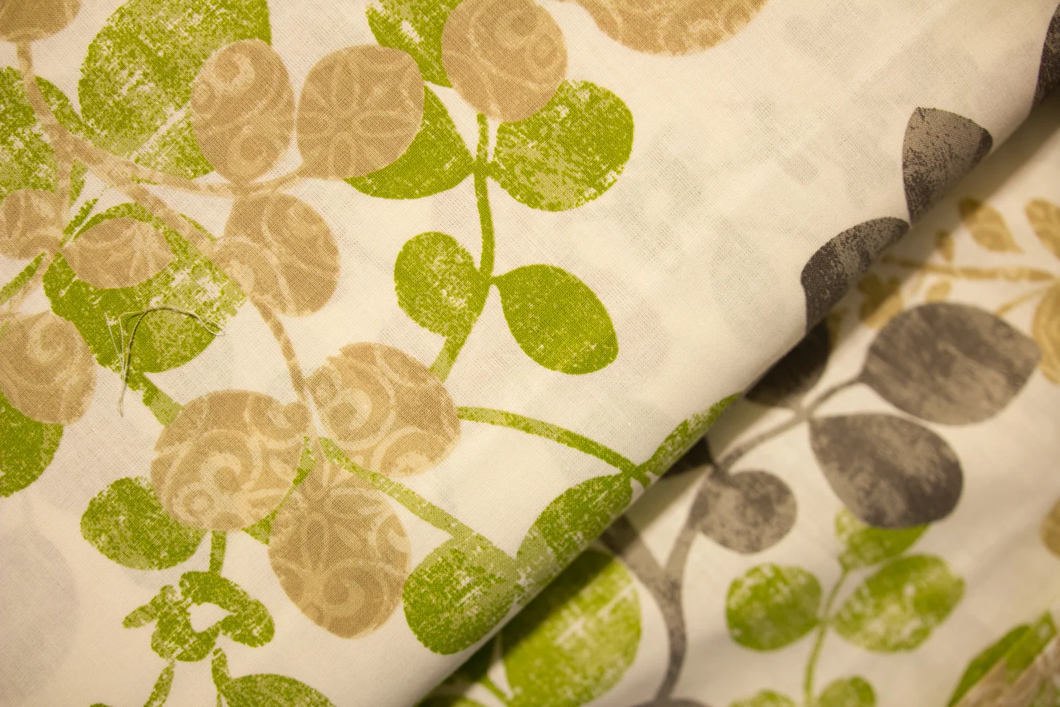 Cream with Large Black, Brown and Green Leaves