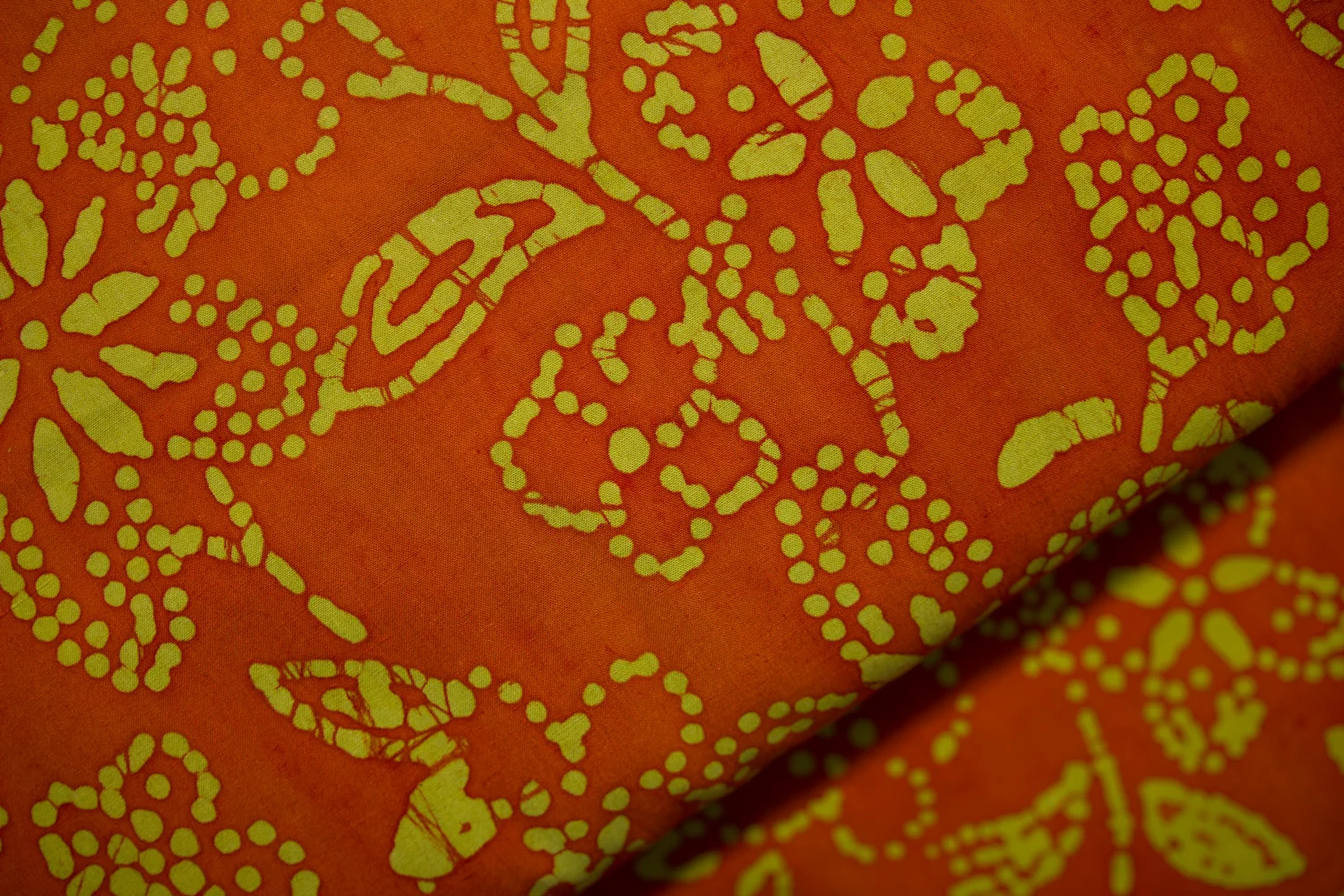 Rusty Orange and Green Flowers - Batik