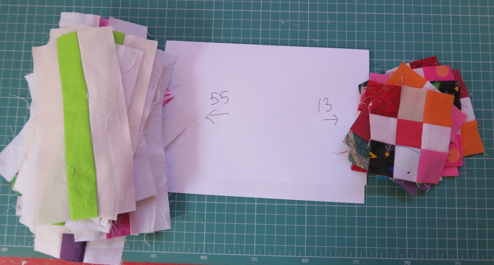 55 sashing units and 13 9 patch units for the cornerstones for Strings 1