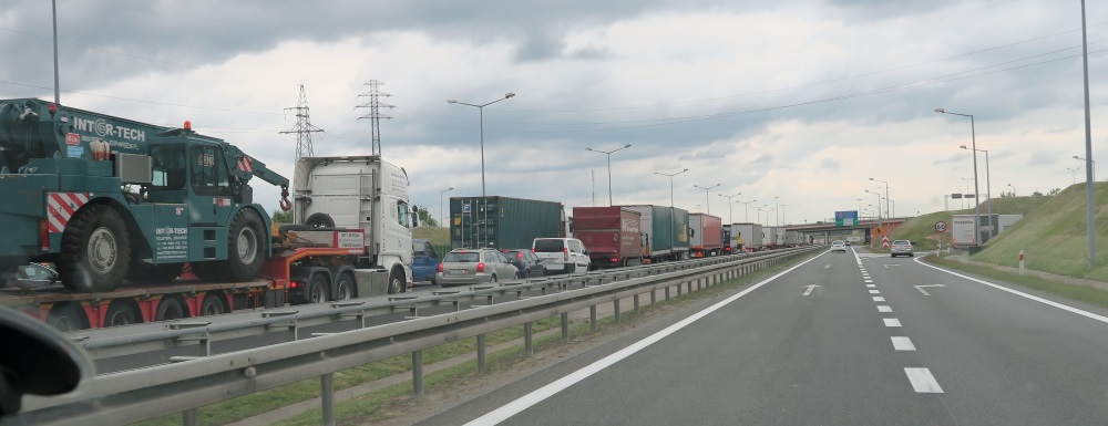 We got off the freeway here coming into Poznan - traffic jam - good time to get off. 