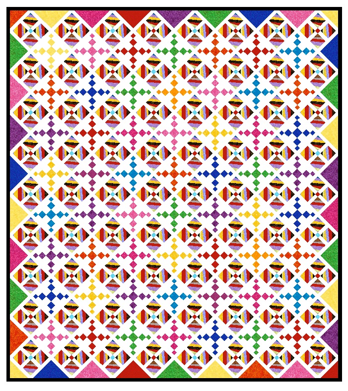 Even though this is a mock up from the Electric Quilt program, I've found that the end results often look very similar to the layout as planned. I've been surprised, in fact, since I usually use "stock" fabric.