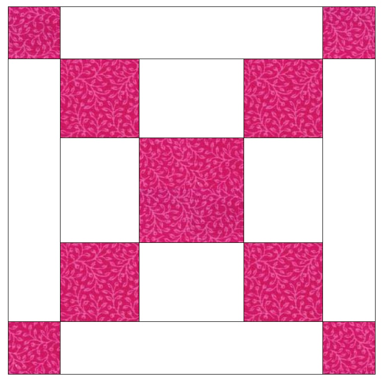 This block will be different than most I've made in that the middle square is cut at 2.5", the ones surrounding it are cut 2" and the outside ones are cut 1.5" - that's because I need the block to finish at 7" with seam allowances. The middle 9 patch will "finish" at 5" and then the outer small squares will finish at 1" each. Total 7" block.
