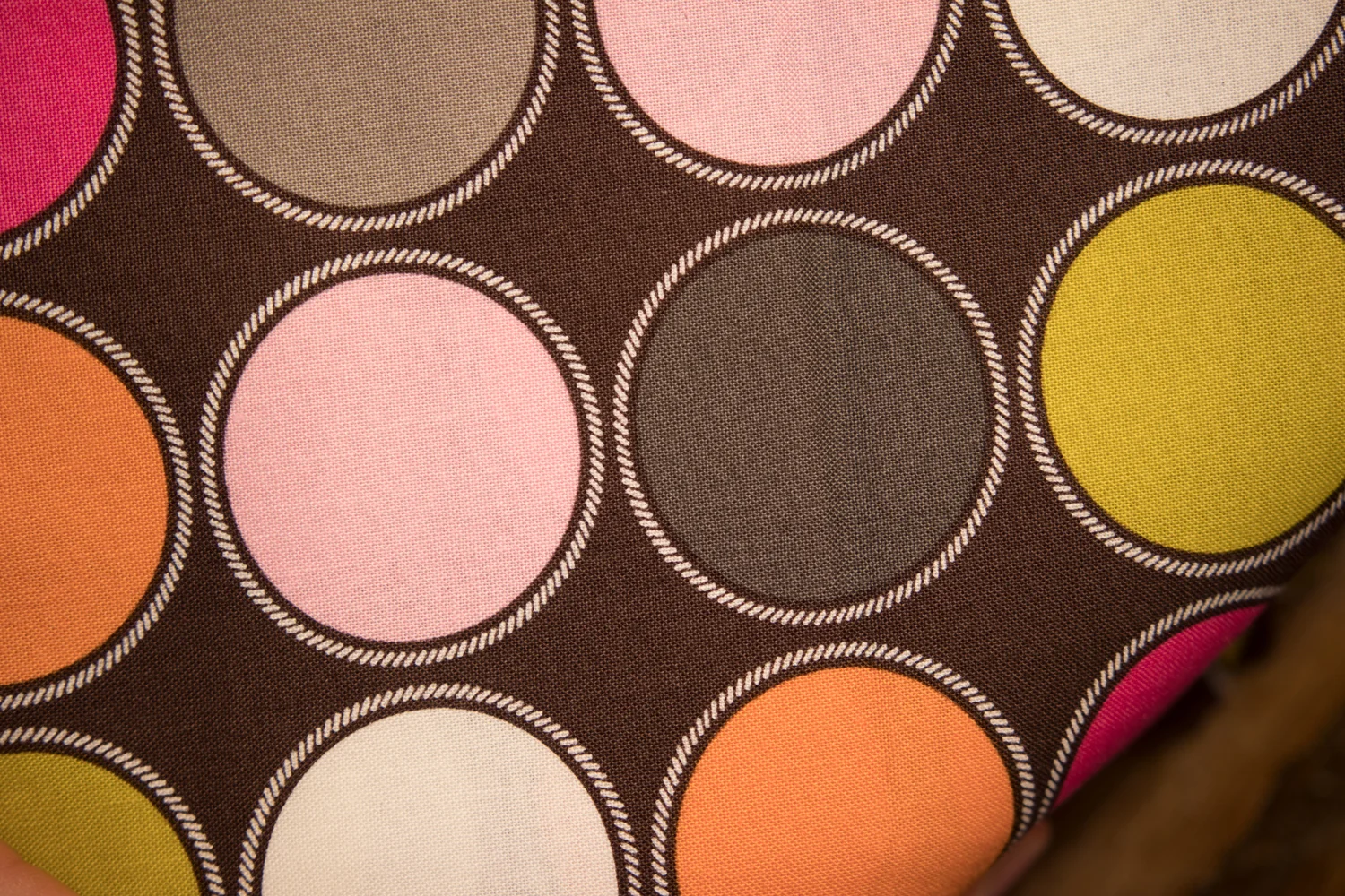 Brown with Hot Pink and Orange Circles - HOT CHOCOLATE