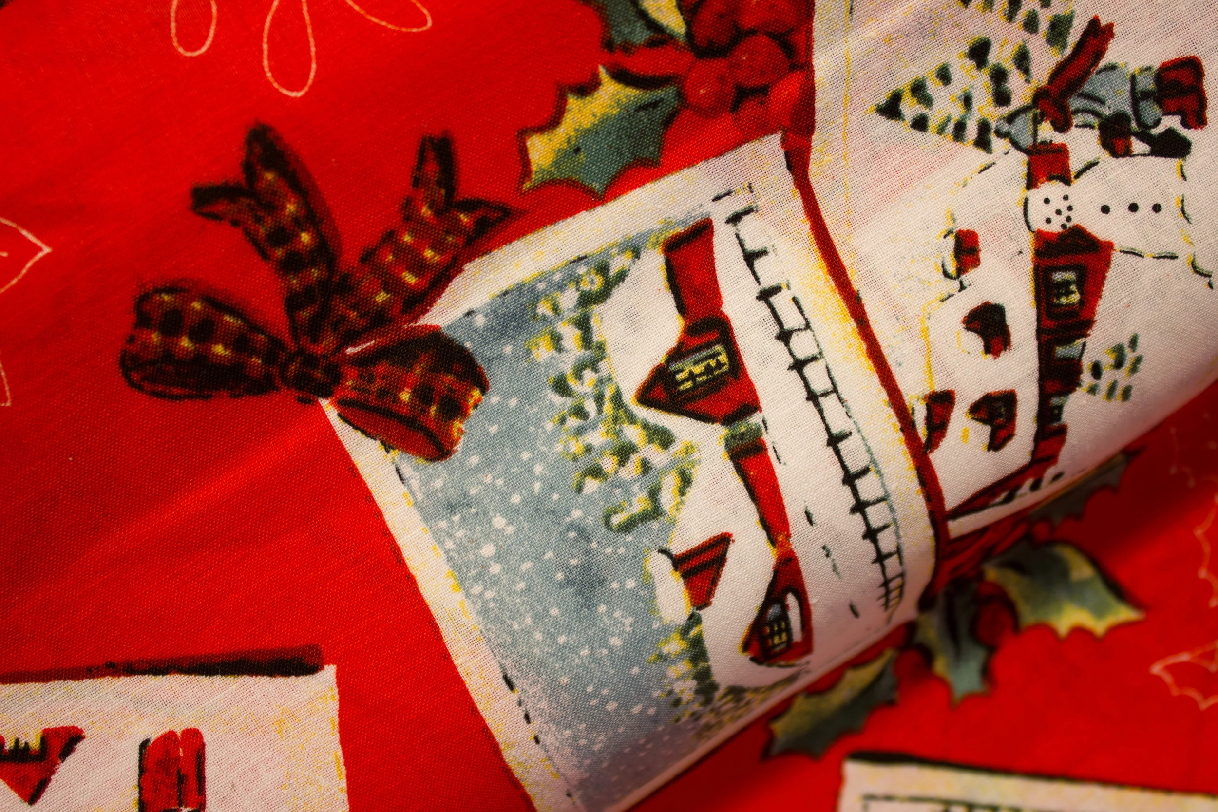 Christmas Postcards on Red Discount Quilting Fabric by the Yard