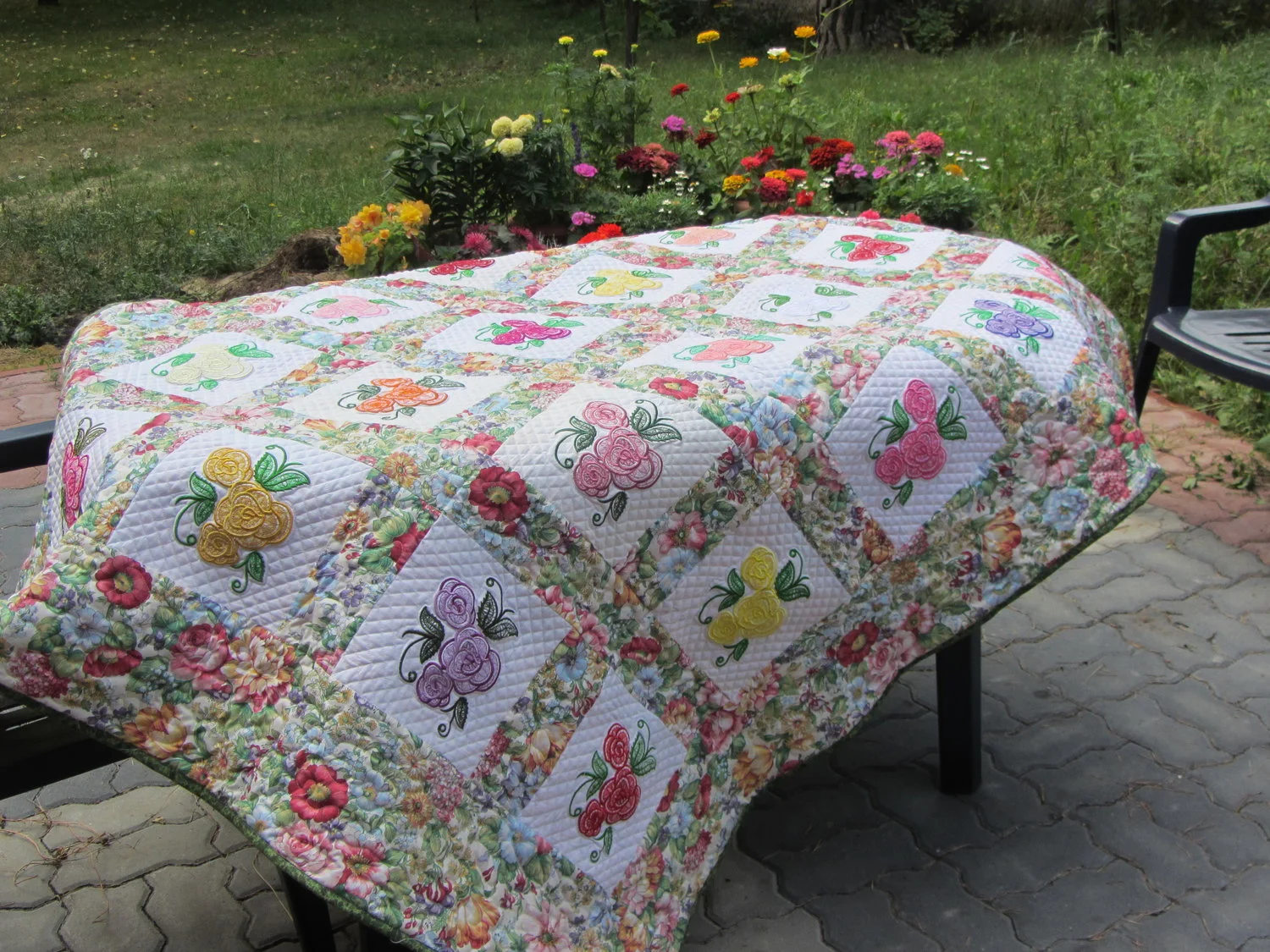 "Flowers for Mom" embroidered quilt I made for my mom