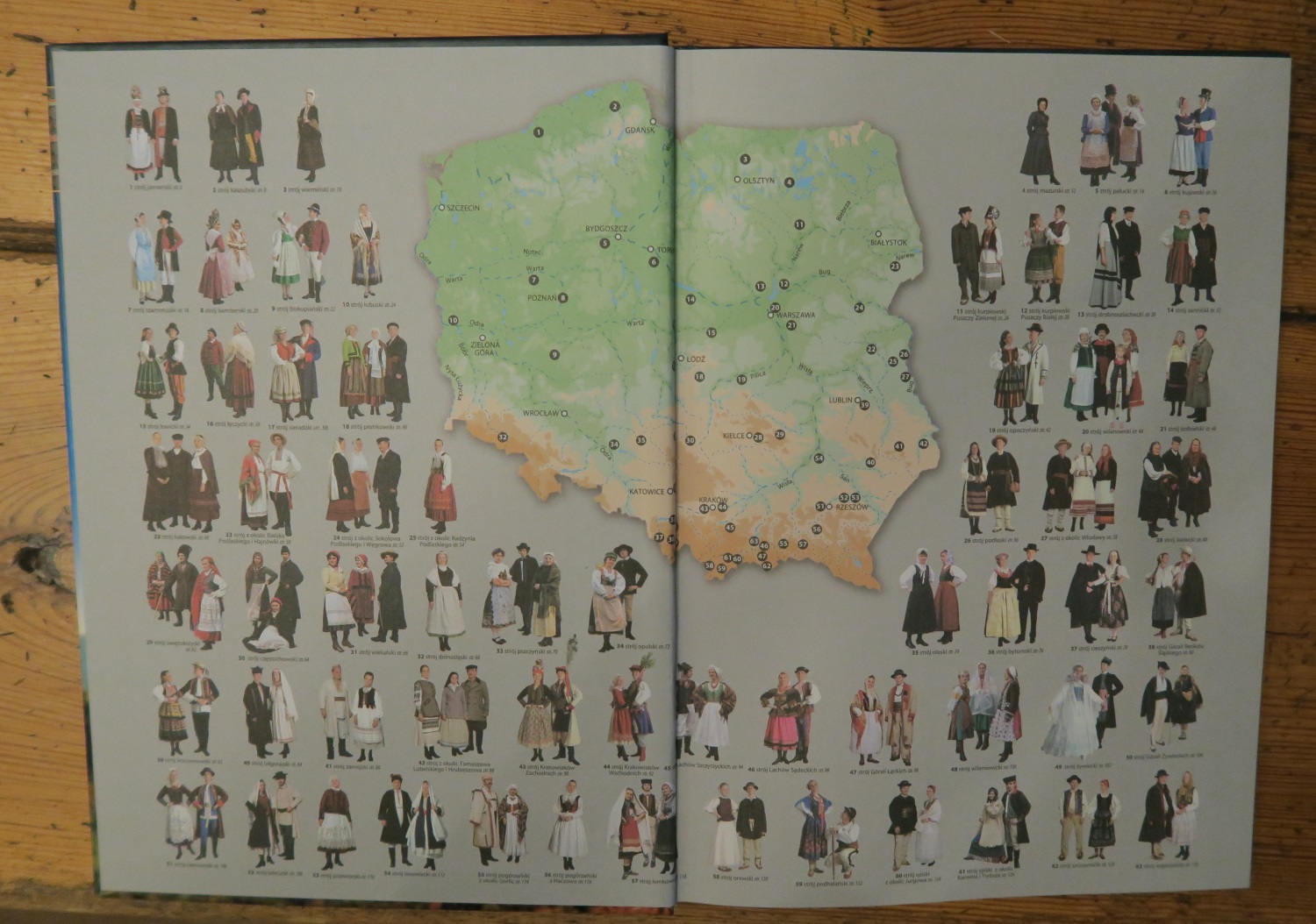 The picture in the middle is the map of Poland - and the various folk outfits that were typically found all over this varied country. We'll examine them one by one.