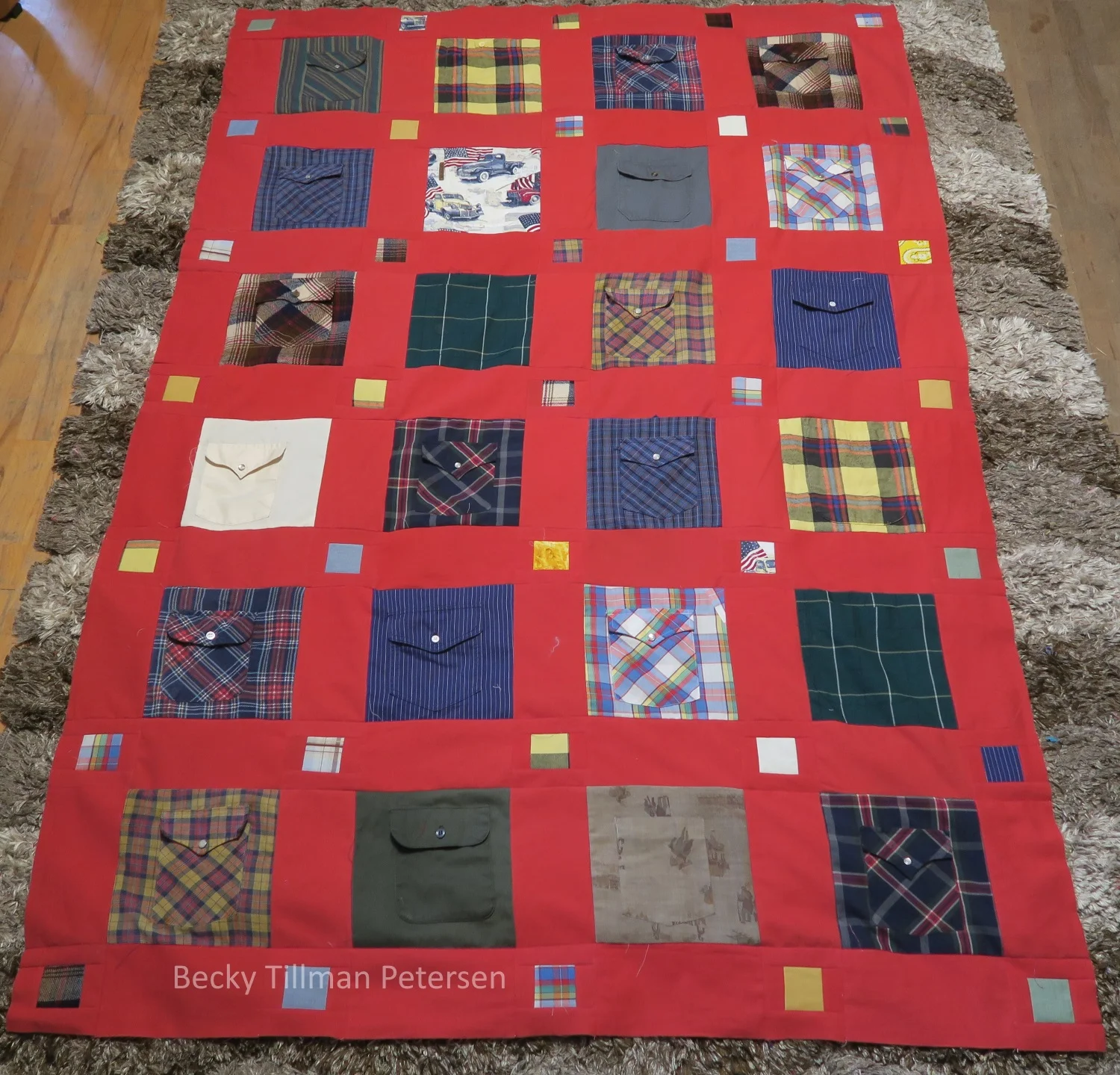 Pockets used on a memory quilt top
