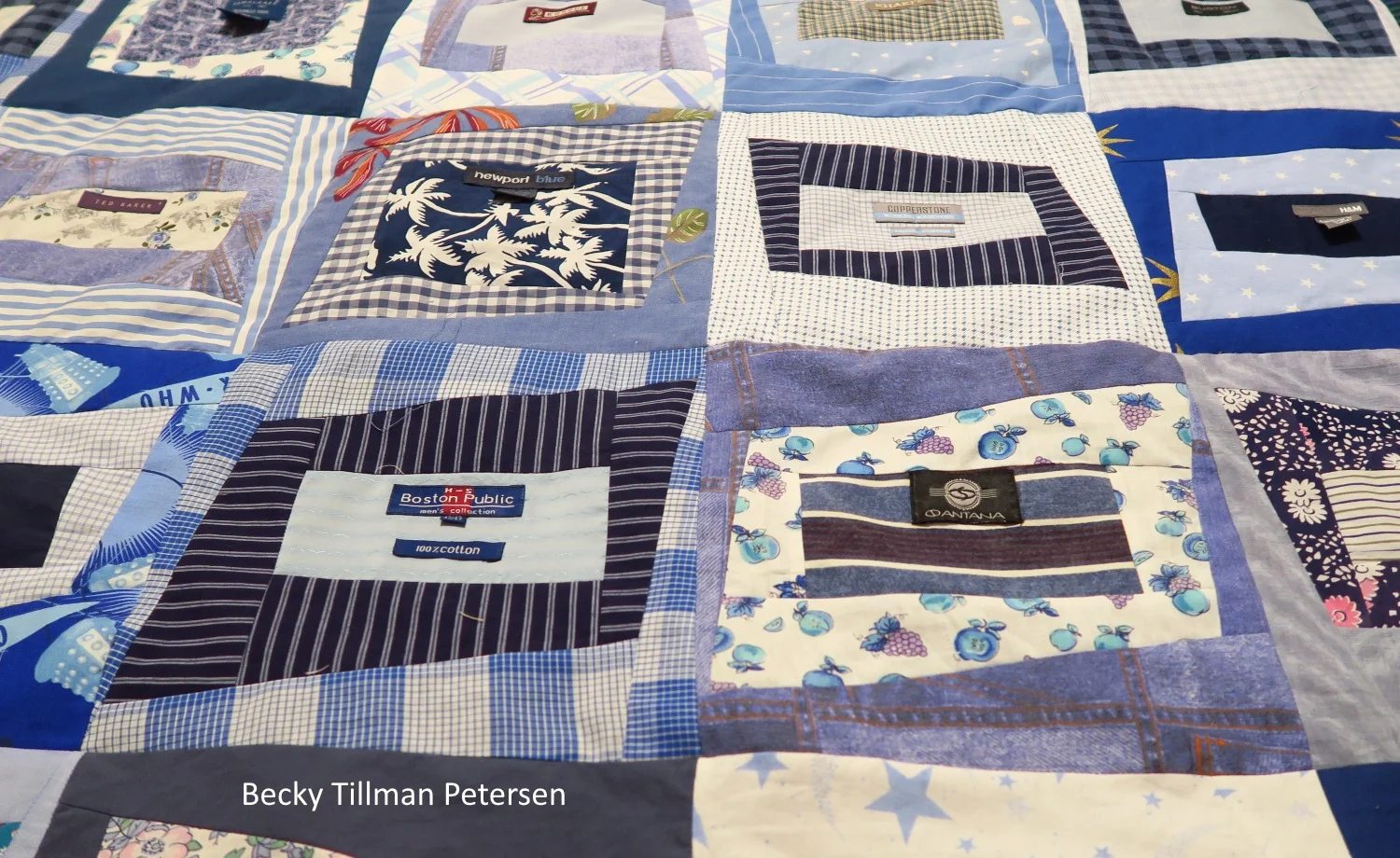 "Premium Labels" top finished - upcycled blues #3