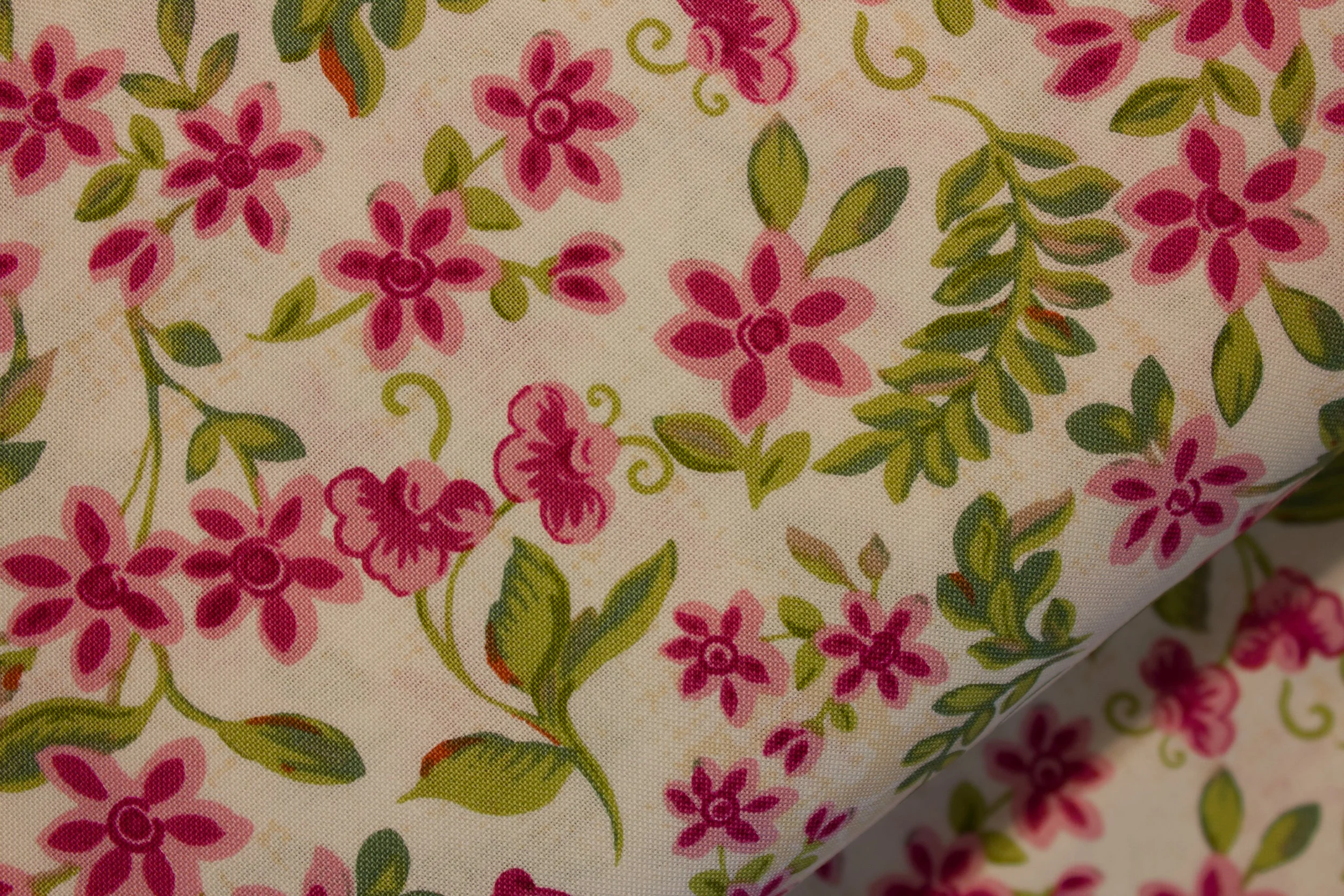 The Mackenzie Collection - Small Pink Flowrs on Ecru - for Fabri-Quilt