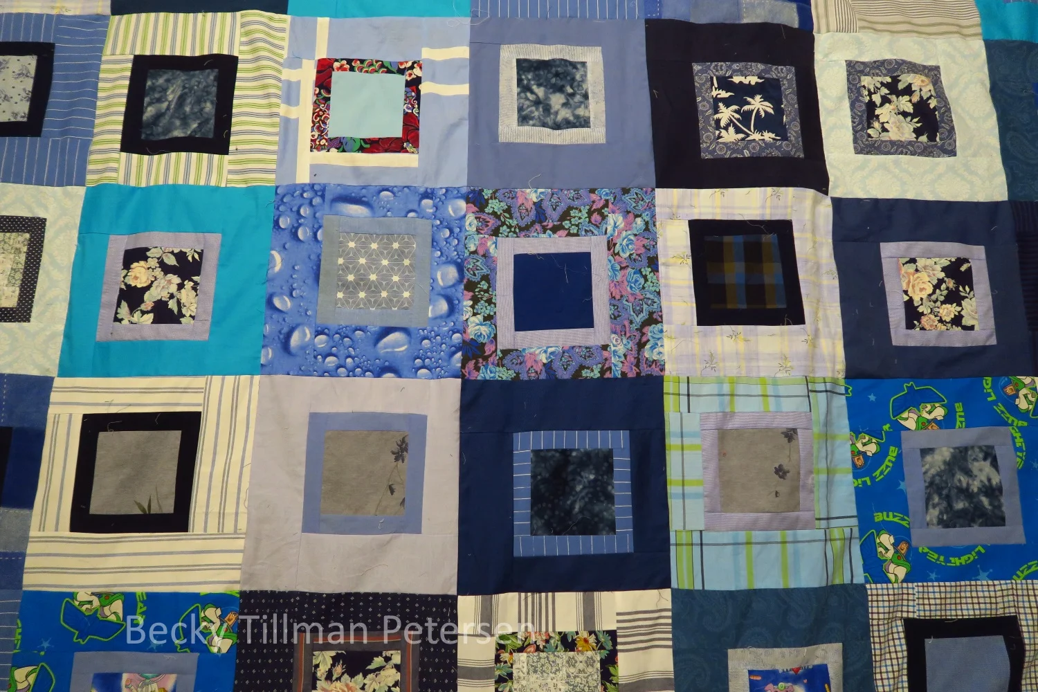 "Frisky Boxes" - upcycled blues top number 9 finished