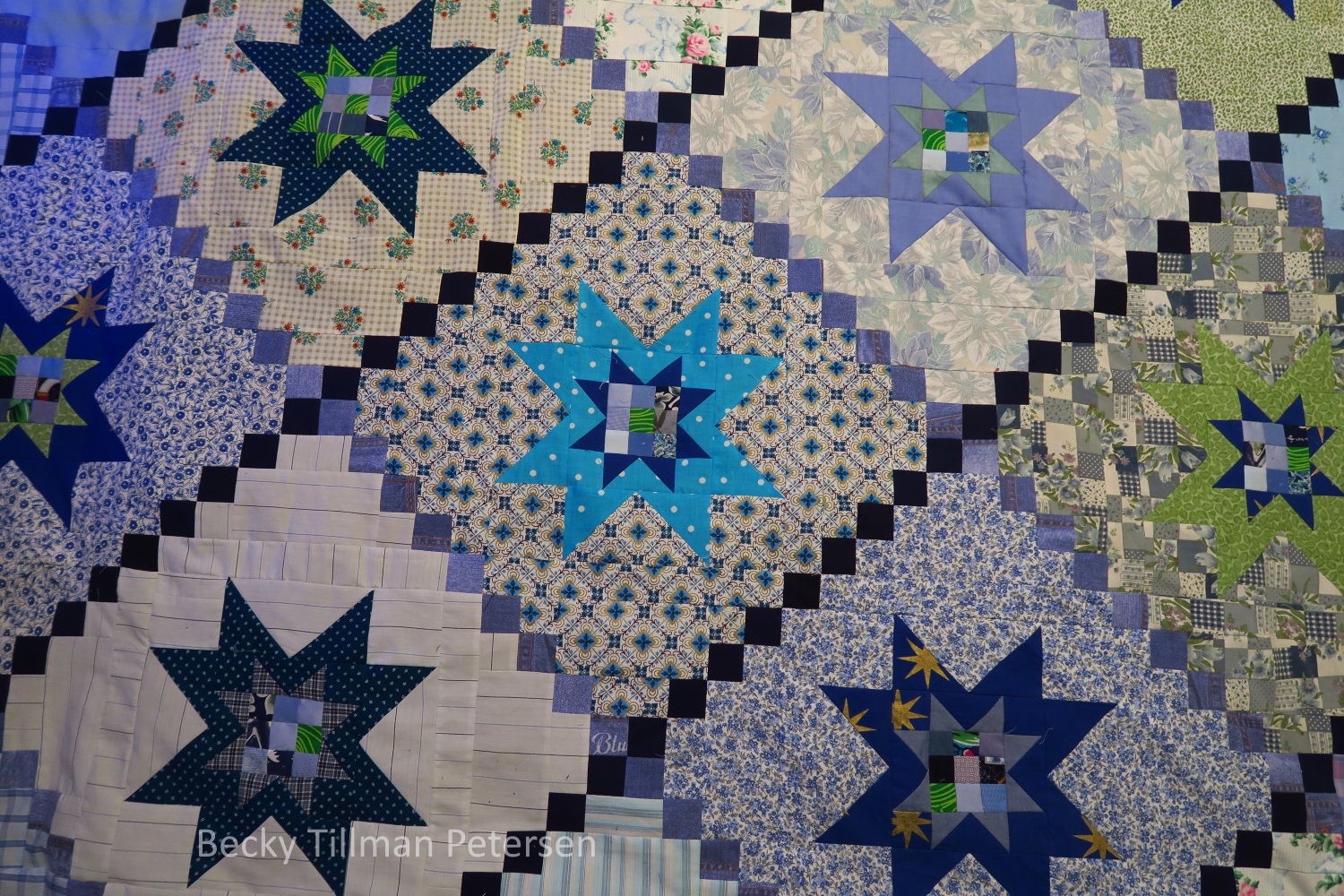 "Double Star Beauty" - upcycled blues top #10 finished