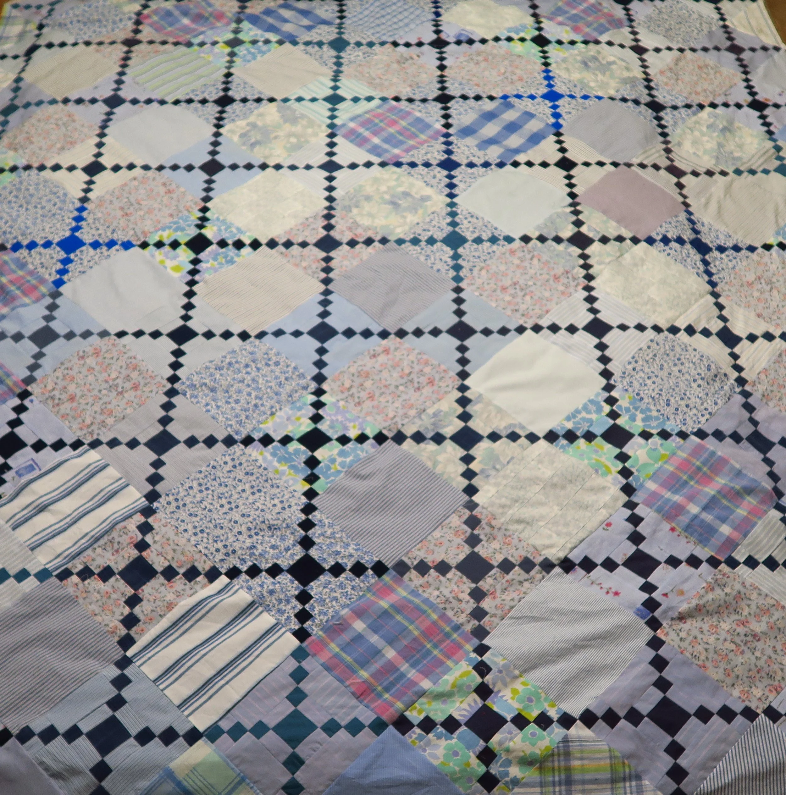 "Simple Chains" - upcycled blues quilt top #14 finished