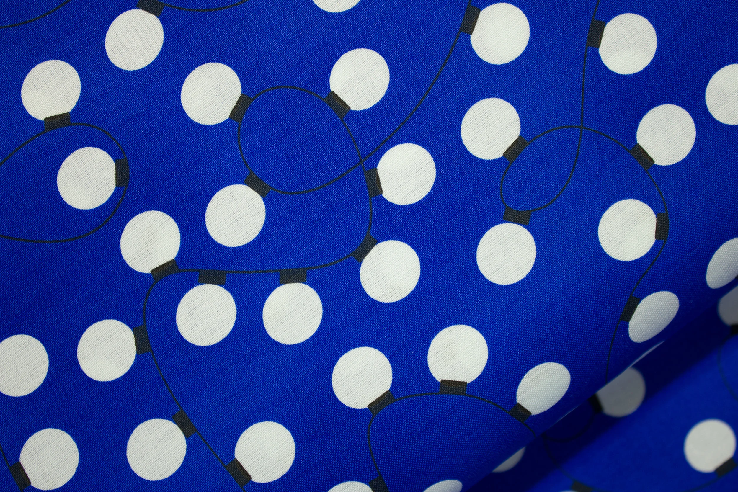 Jingle - White Lights Connected with Black String on Blue for Robert Kaufman Fabrics