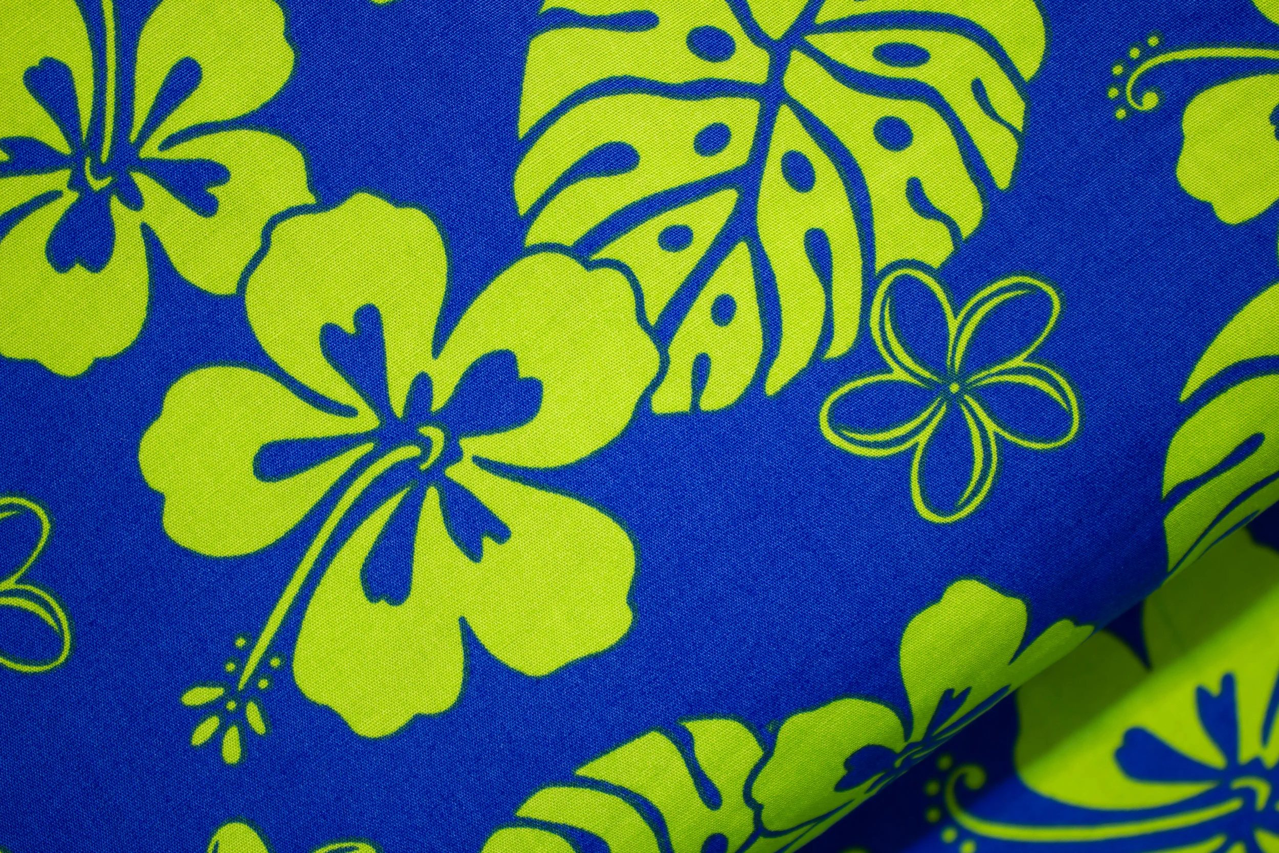 Paradise Pareaus - Green Flowers on Royal Blue - for Robert Kaufman Fabrics