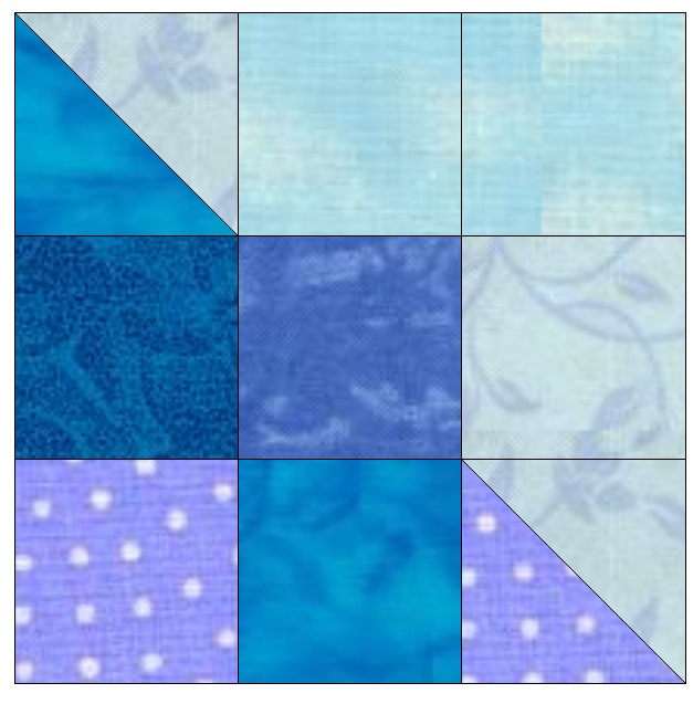 I made up 256 of these from my various blues - the basic layout of these was this - I used slightly more darks and medium blues than lights.