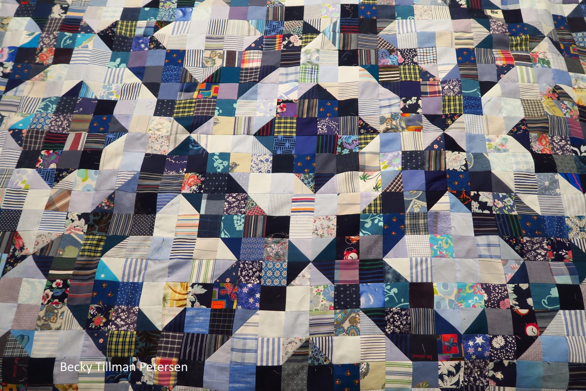 "Diamonds in the Rough"  upcycled blues top #15 finished