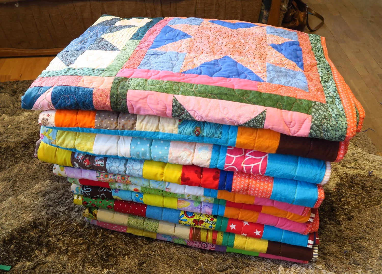 Here are the first 10 in a pile on the rug that I use for everything in my living room. 