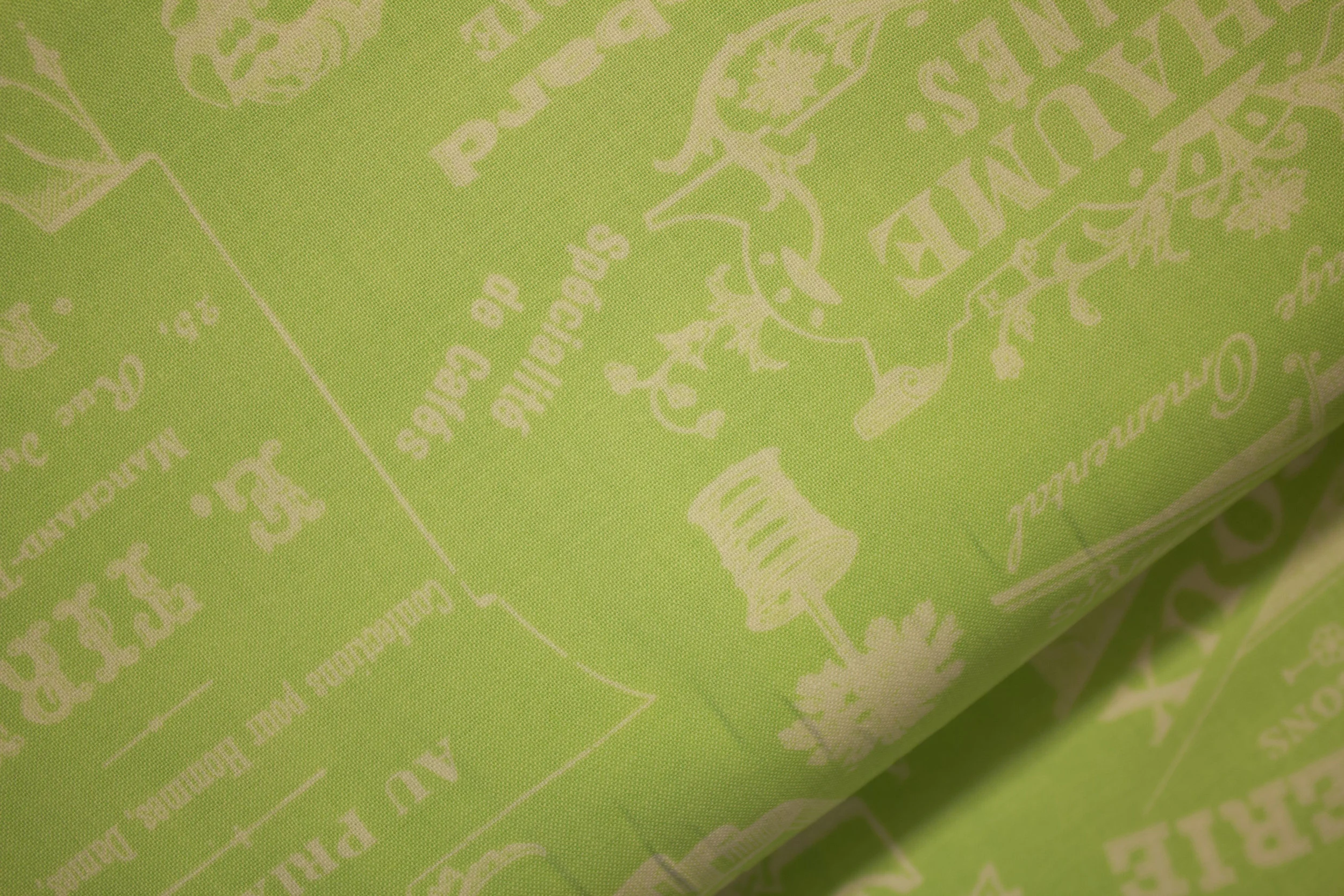 Parisian Words on Celery by H olly Holderman for Lakehouse Fabrics