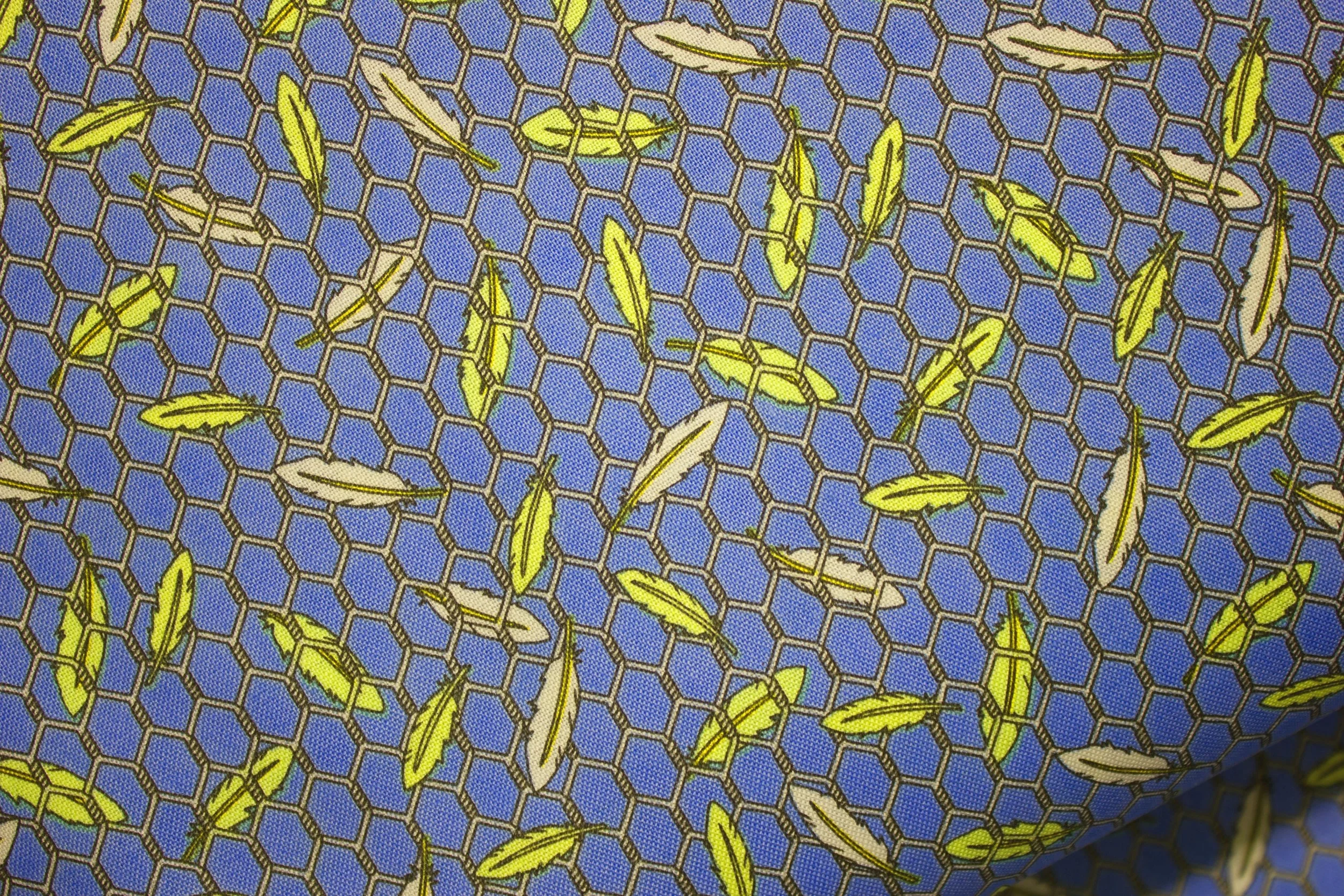 Eggcellent Adventures - Yellow Feathers on Blue - by Heidi Pridemore for Fabri-Quilt