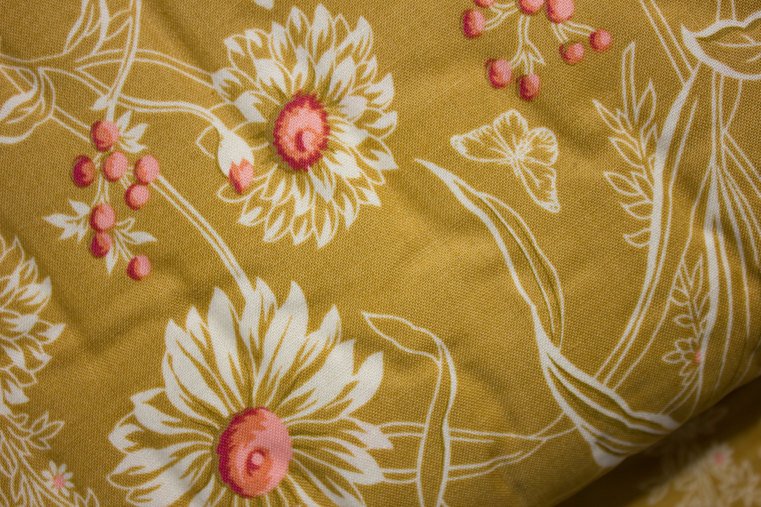 Botanical - Cream Flowers with Pink Centers on Golden Brown for Andover