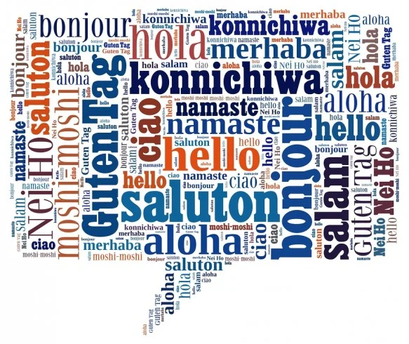 Culturally, Polish people don't say hello outside of a building. So this is a talking bubble with "hello" in a bunch of different languages, including polish 