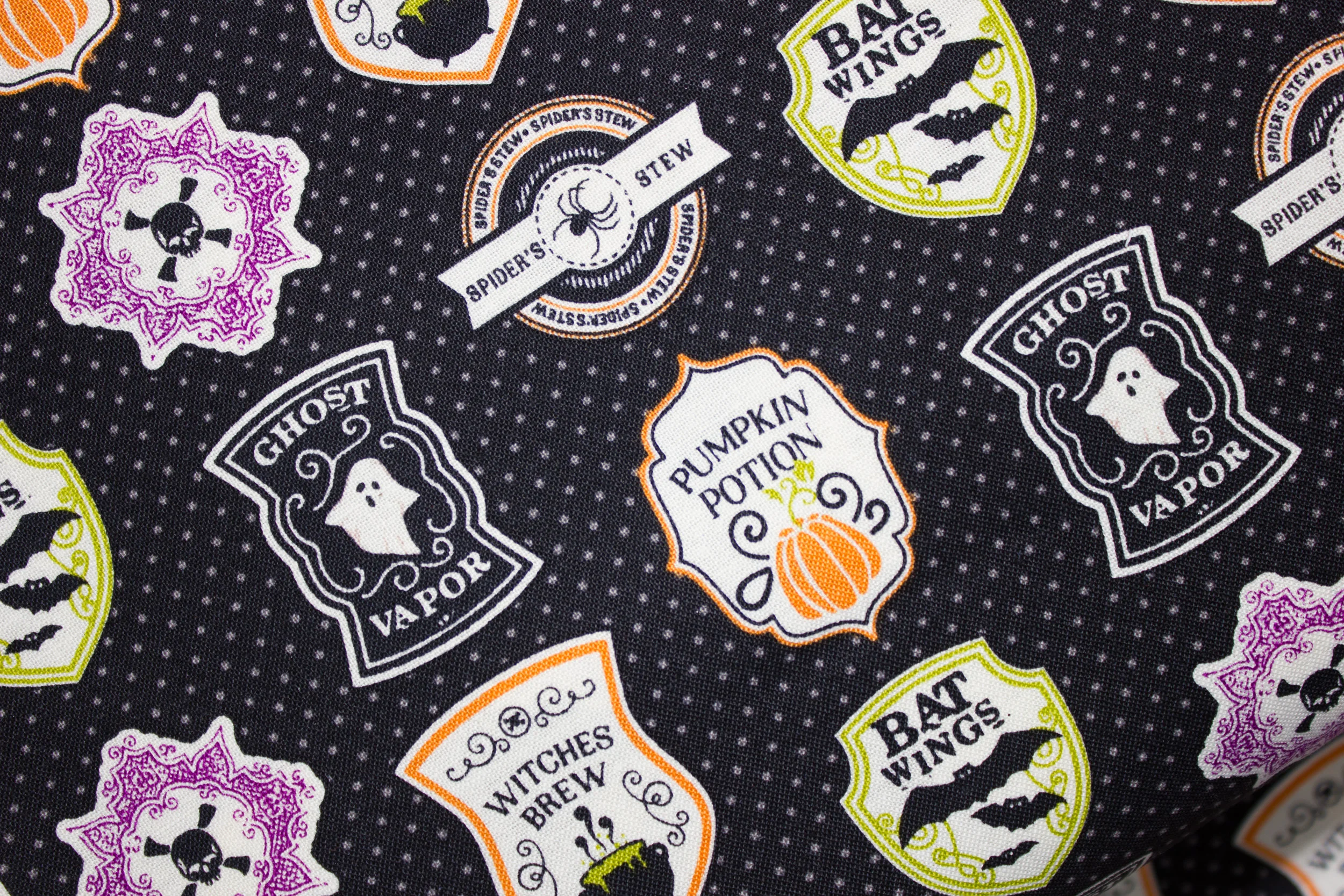 Halloween Badges on Black: Eek Boo Shriek for Riley Blake