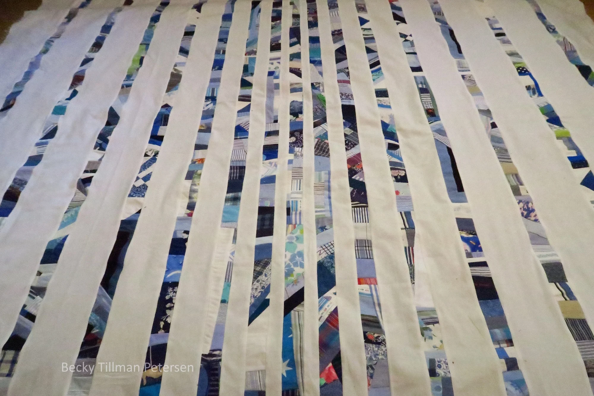 "Crumby Stripes" top finished - upcycled blues #38 