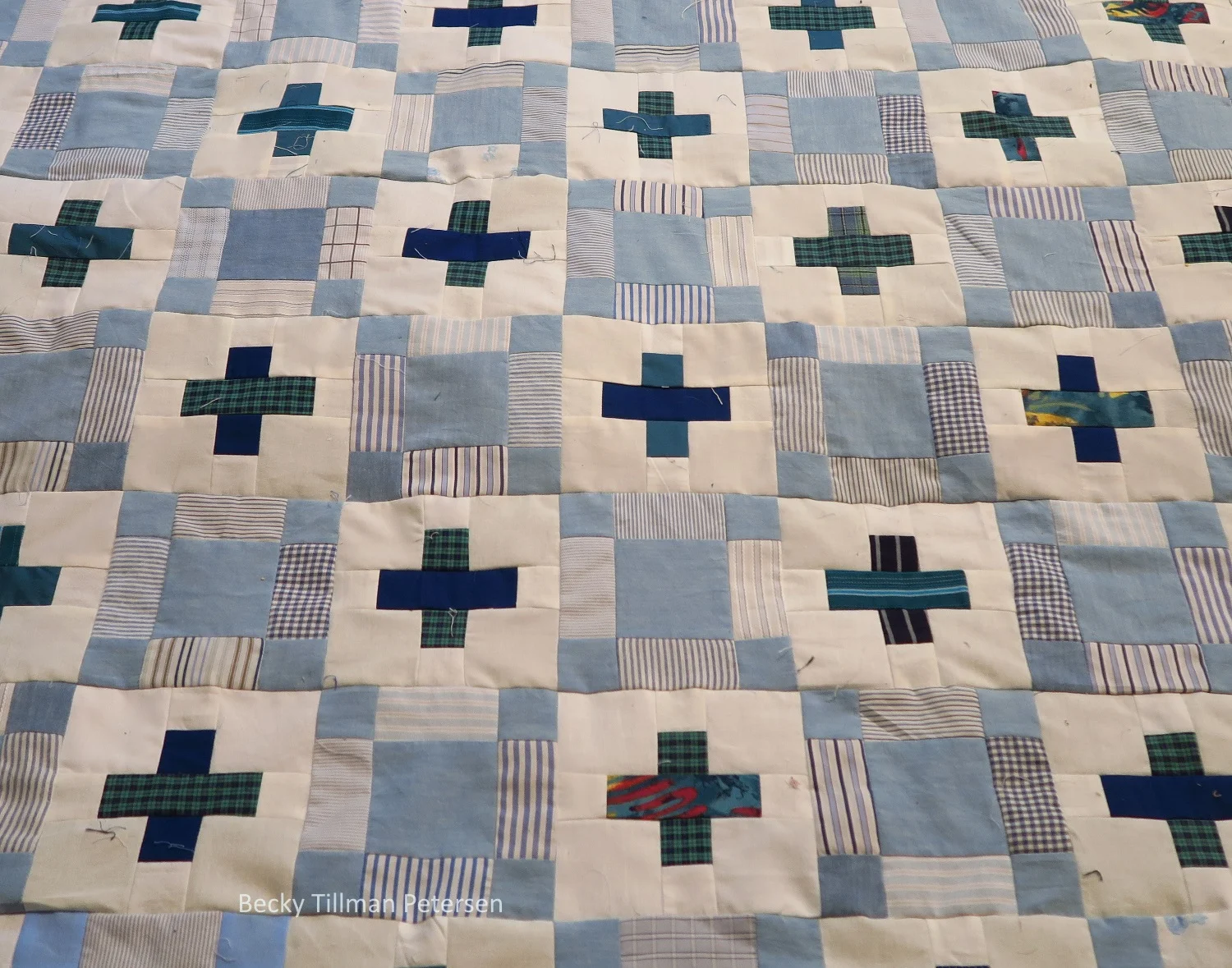 "On the Plus Side" - upcycled blues #37 top finished