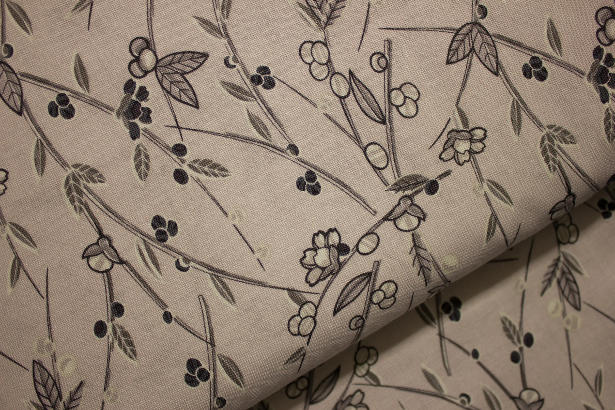Purplish Gray with Stems, Leaves, Berries, and Flowers: Orianna by Red Rooster Fabrics