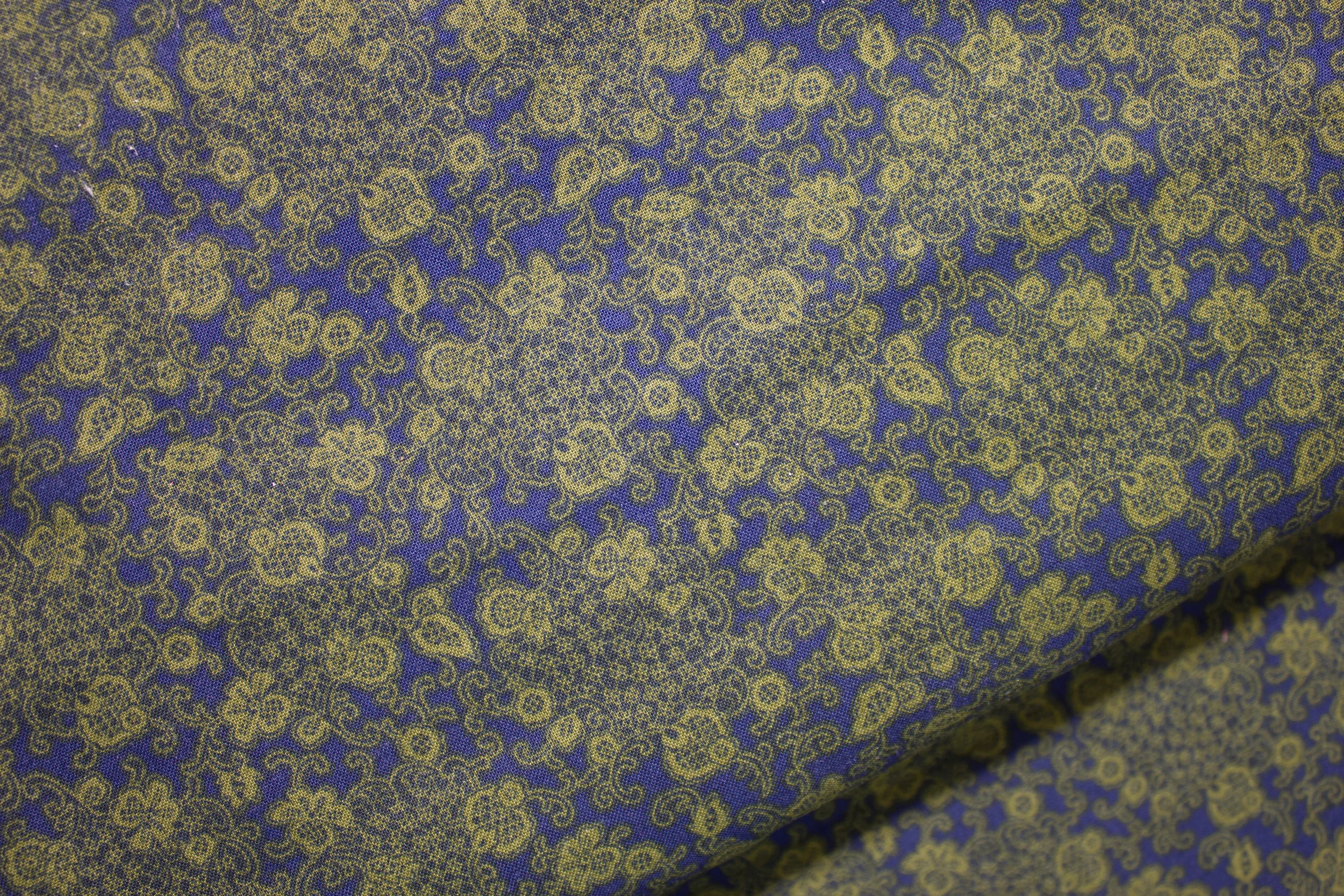 Navy Background with Olive Green Complex Design: Tiffanie's Trove For Fabri-Quilt Inc.