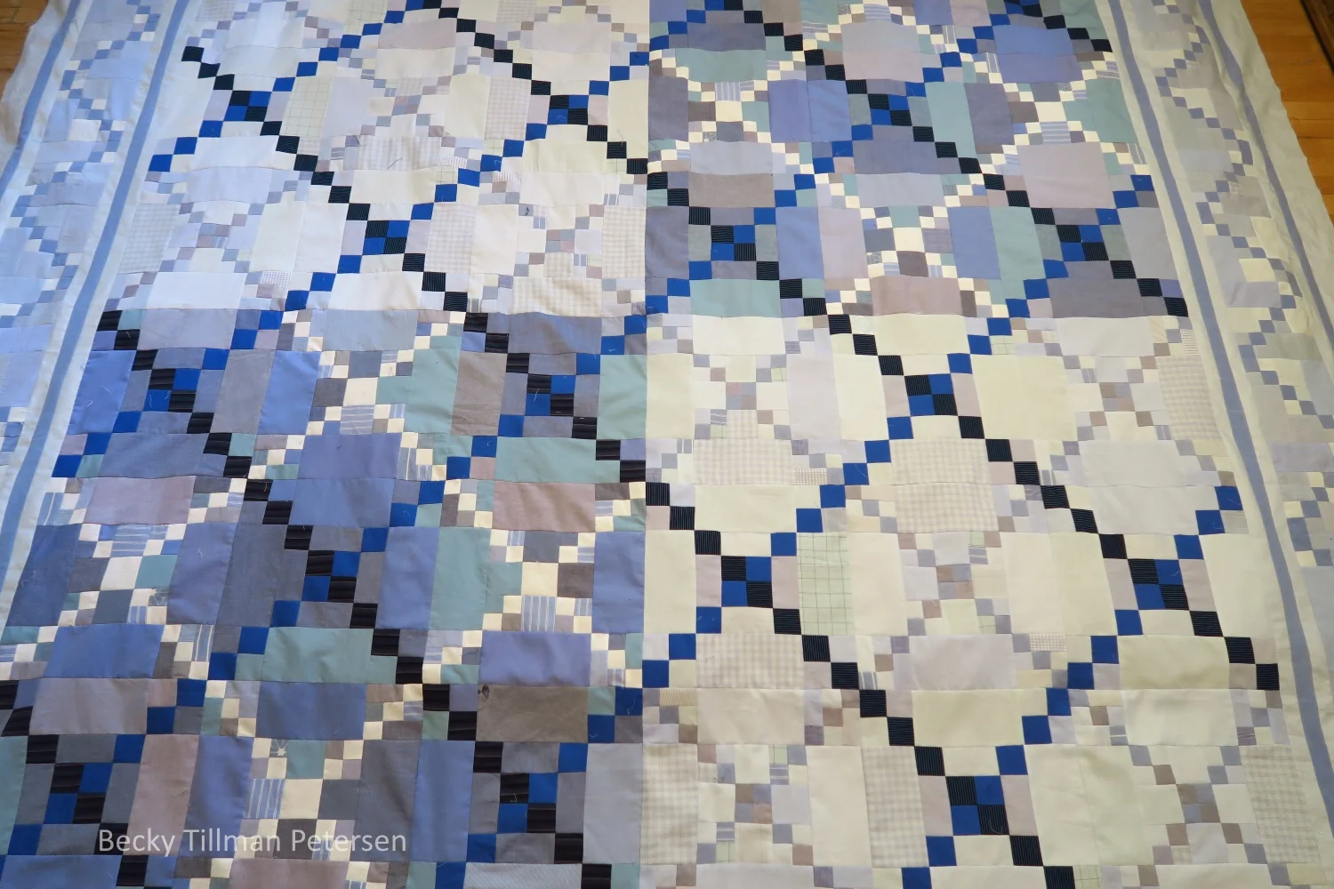 "Lacy Chains" - upcycled blues #28 top finished