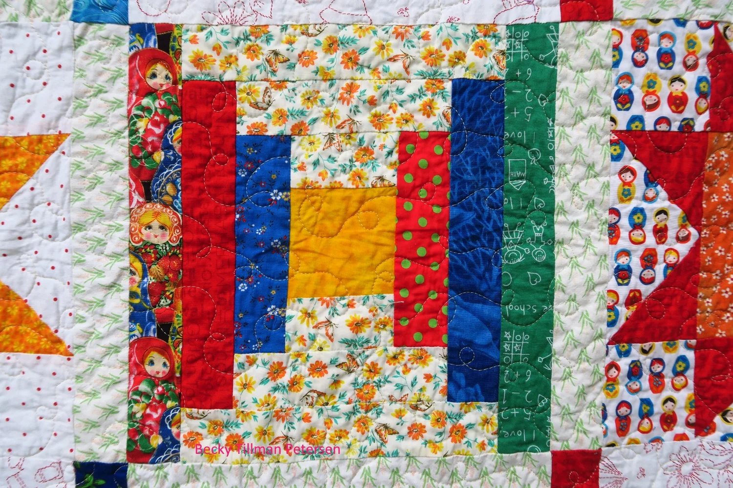 The fabric I had problems with bleeding on the first quilt ( Stars A Lot) was the red with the green polka dots. I didn't know it though, until after I had already made this top.