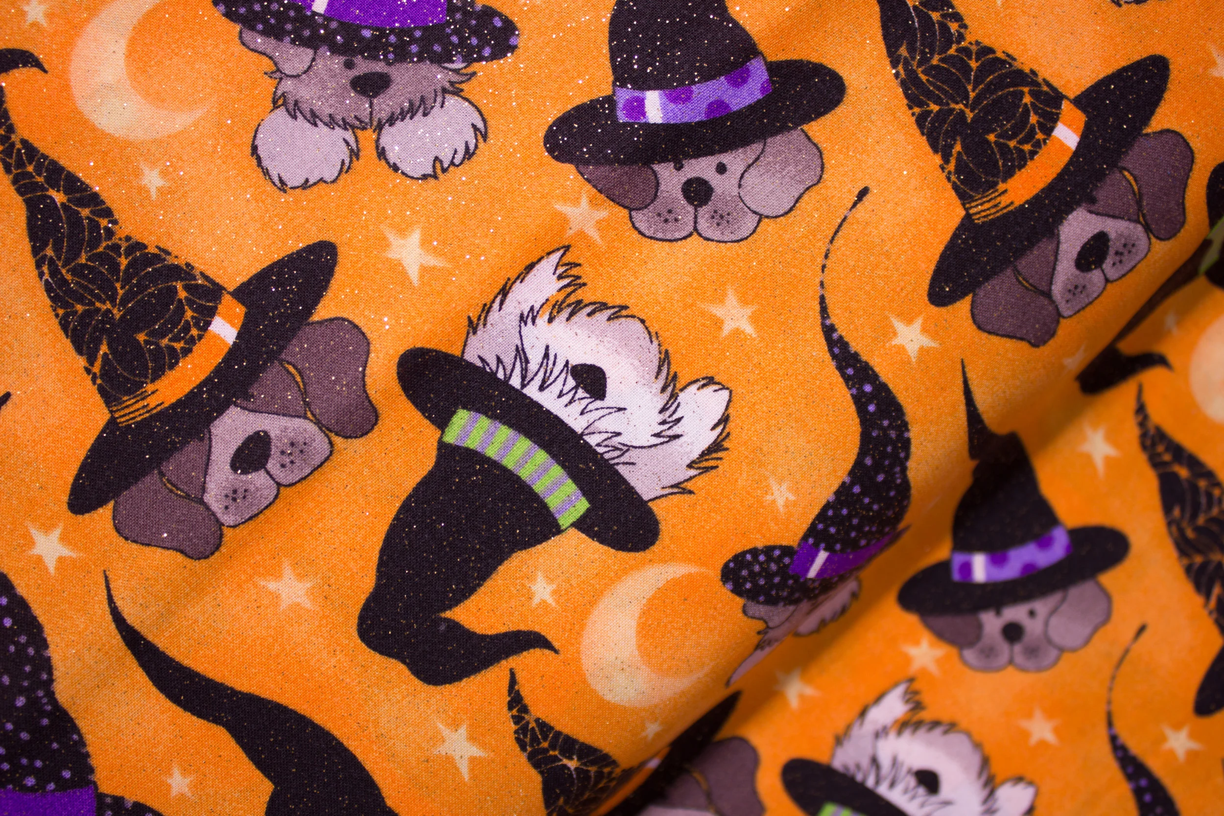 Orange Sparkles with Dogs in Witch Hats