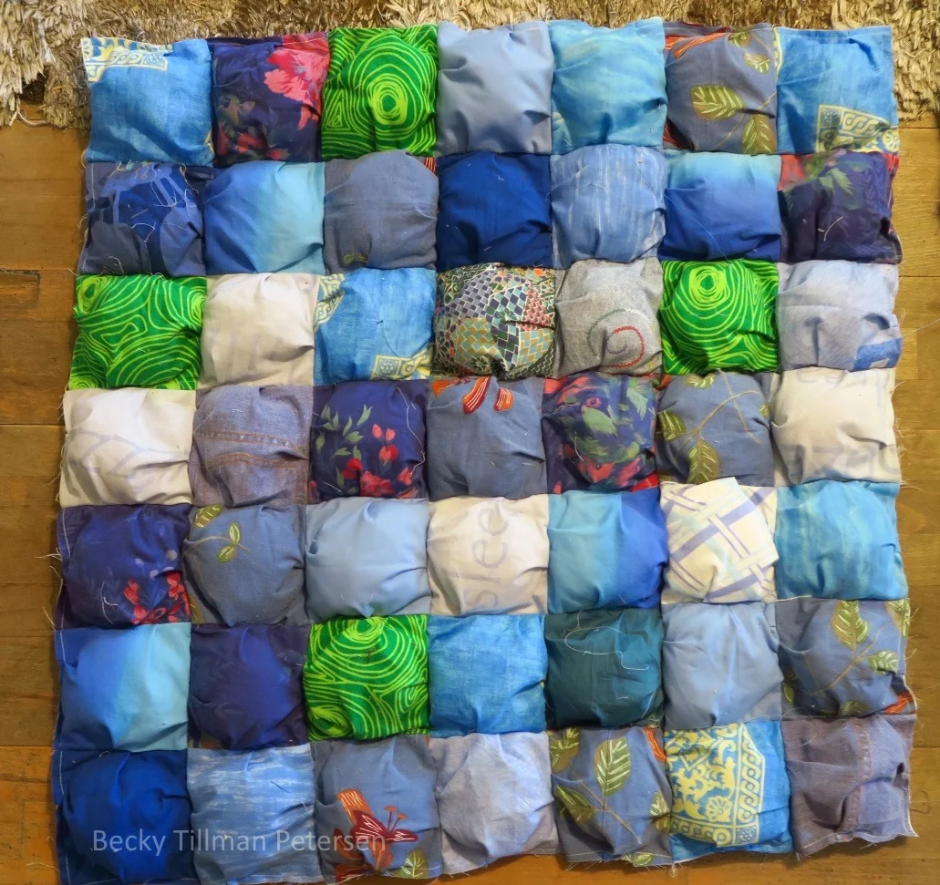 Biscuit quilt top finished - upcycled blues #21