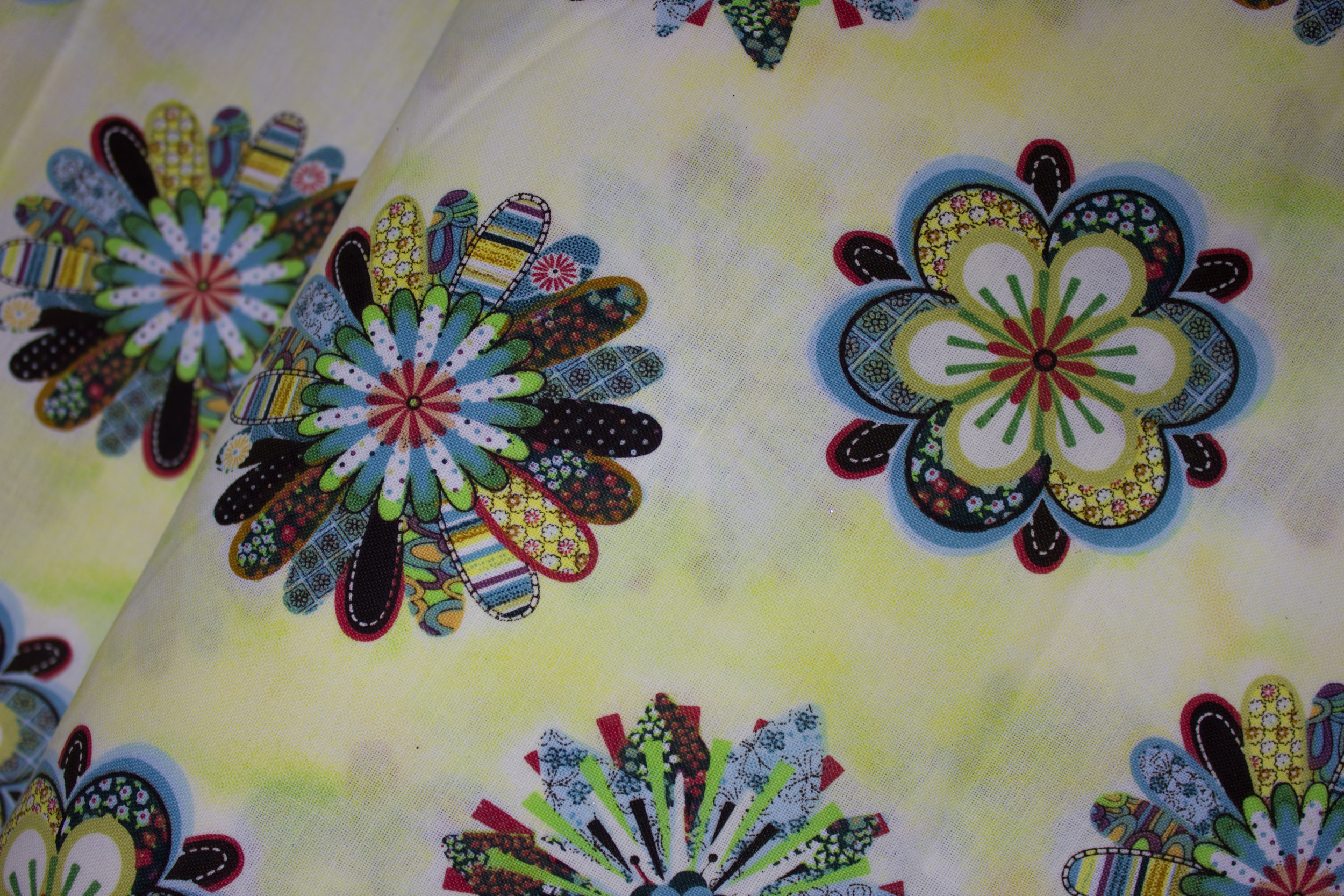 Kaleidoscopes on Yellow - Floral Dreams Flower Heads - by Concord House Prints
