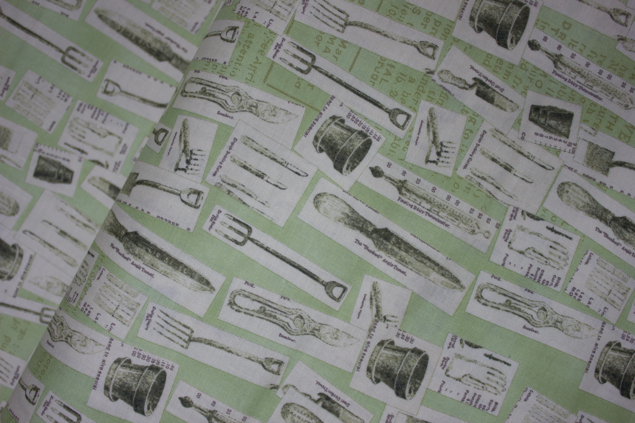 Mint Green with Farm Implements: Vintage Seedpackets for Clothworks