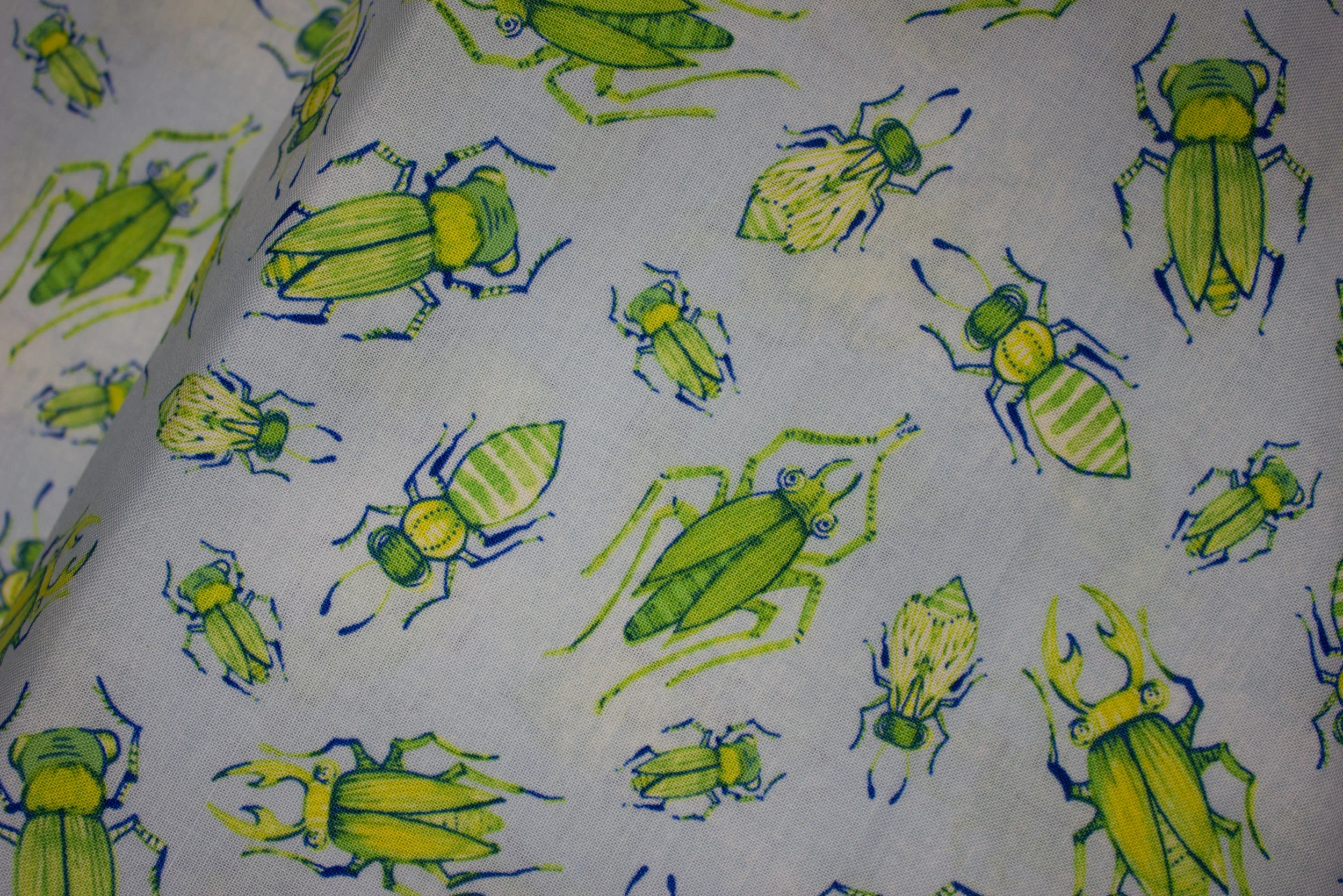 The Adventurers - Green Insects on Light Blue - by Cou Dantini by Blend discount quilting fabric