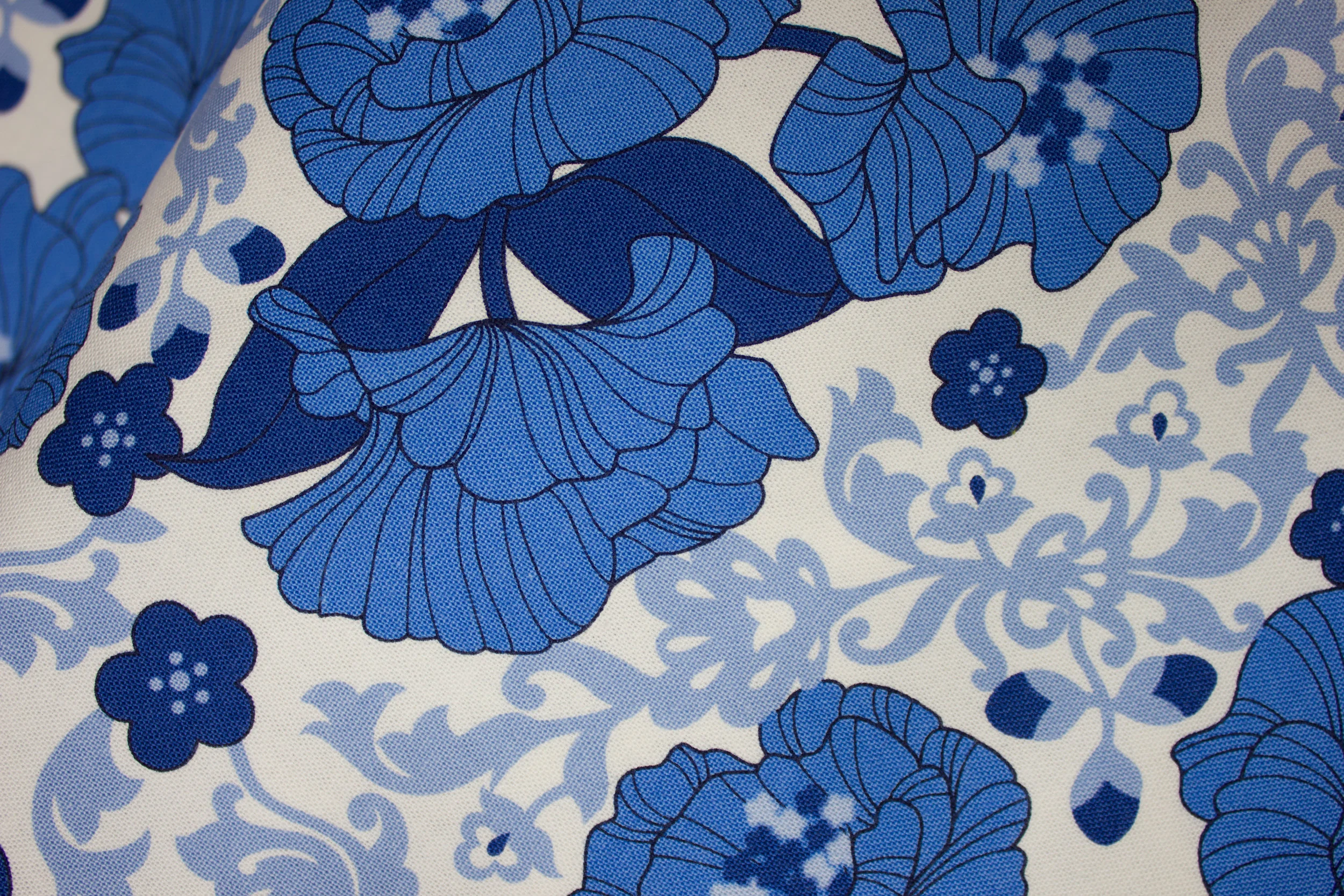 Blue Flowers on White Canvas - Decorator Weight - Robert Kaufman