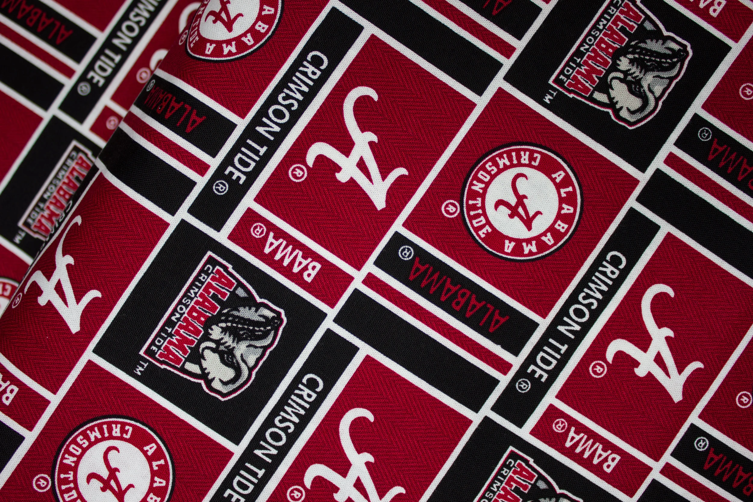 University of Alabama Crimson Tide on Red and Black Random Rectangles -: By Sykel Enterprises - Licensed Prints discount quilting fabric