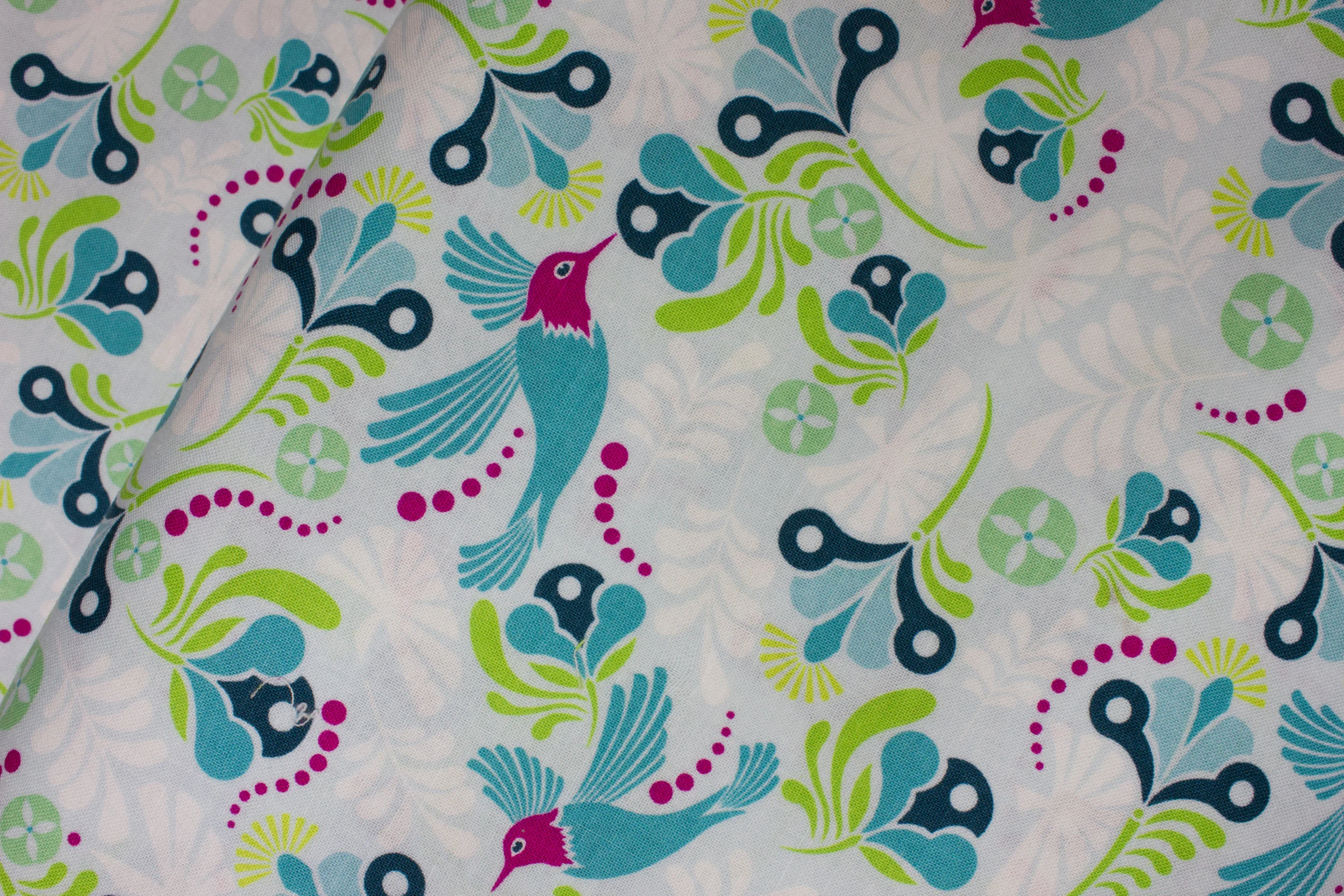 Hummingbirds in Teal and Pink - Flit and Bloom for Riley Blake