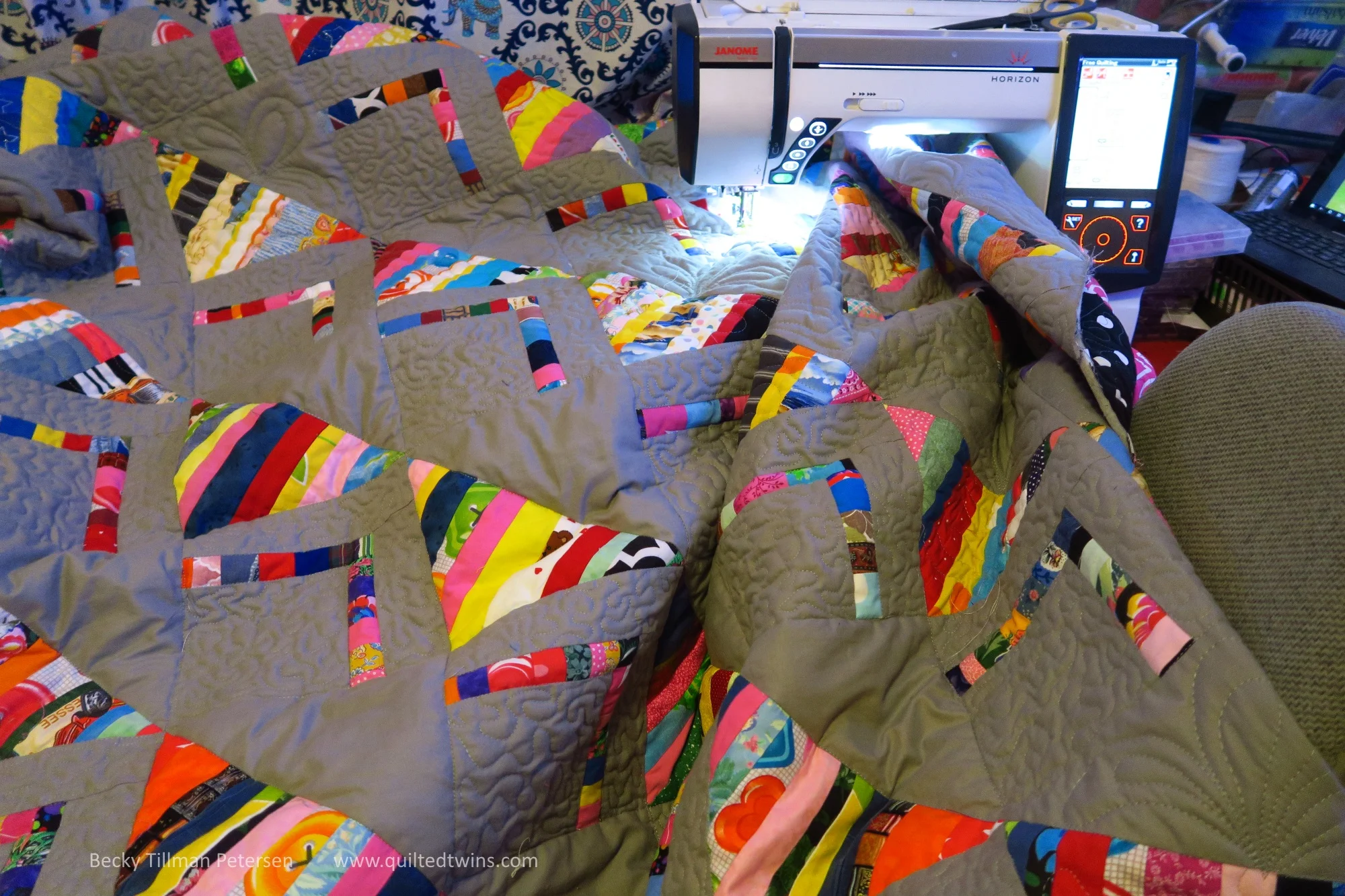 Quilting it on my Janome. (I don’t get anything for mentioning them, BTW!)