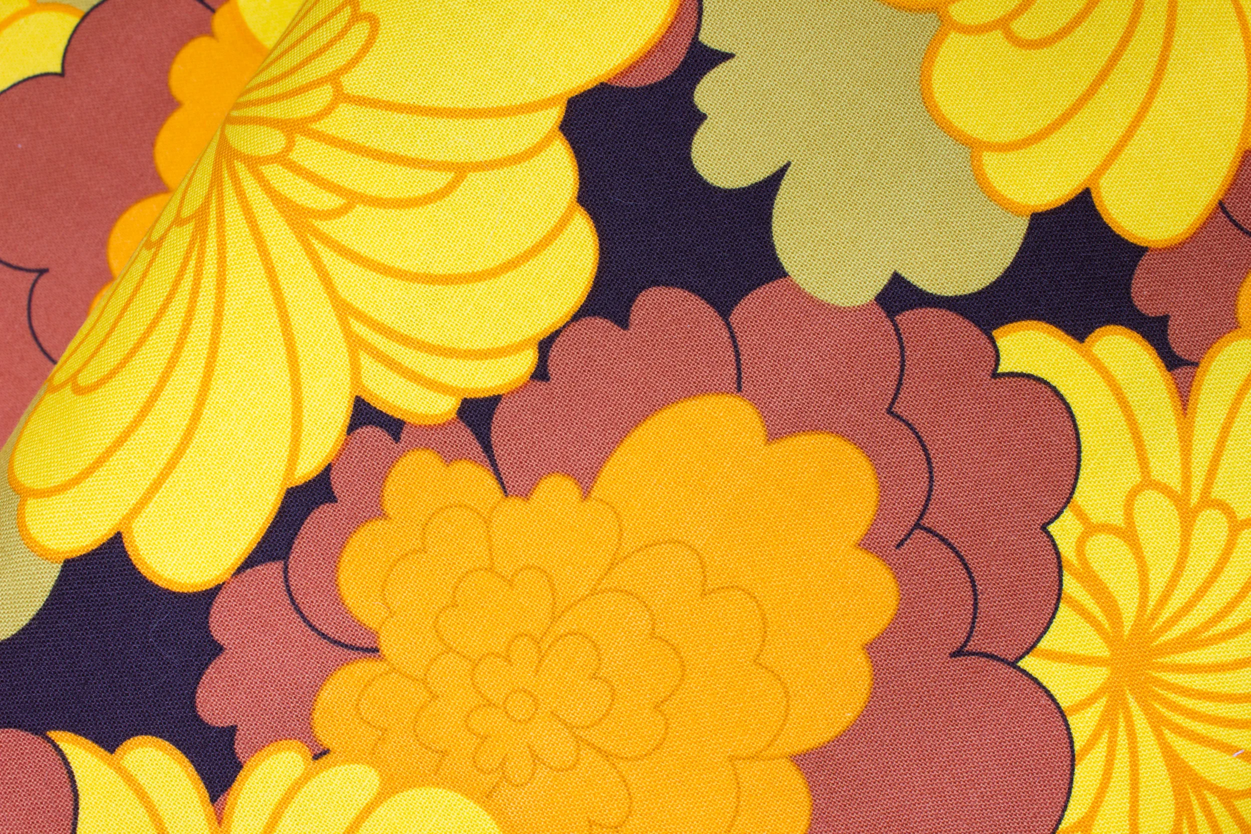 Yellow, Orange, and Burnt Orange Flowers on Black: Auntie's Attic Canvas for Robert Kaufman