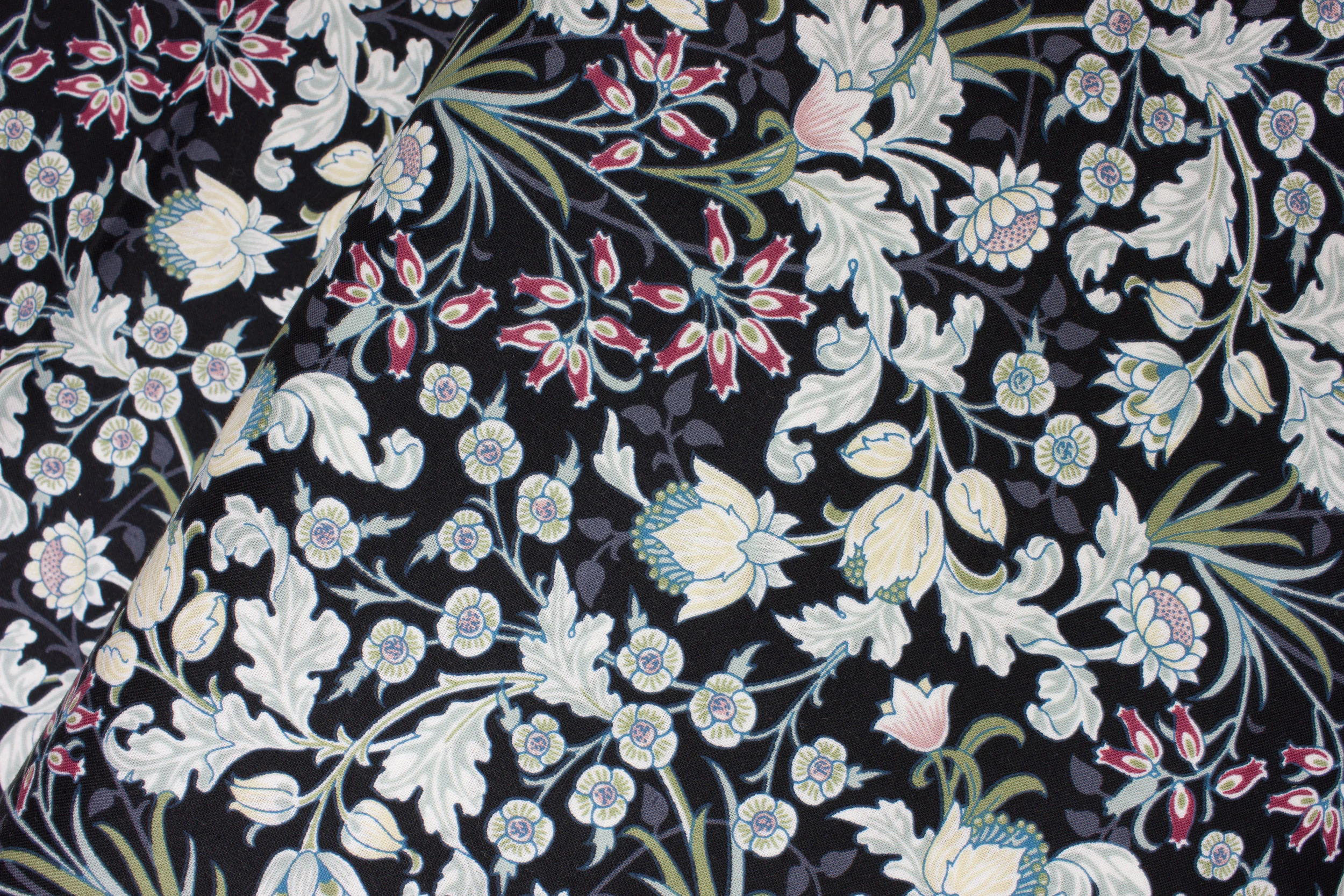 Pale Floral on Black - Light Yellow, Pink, and Burgundy on Black for Hoffman